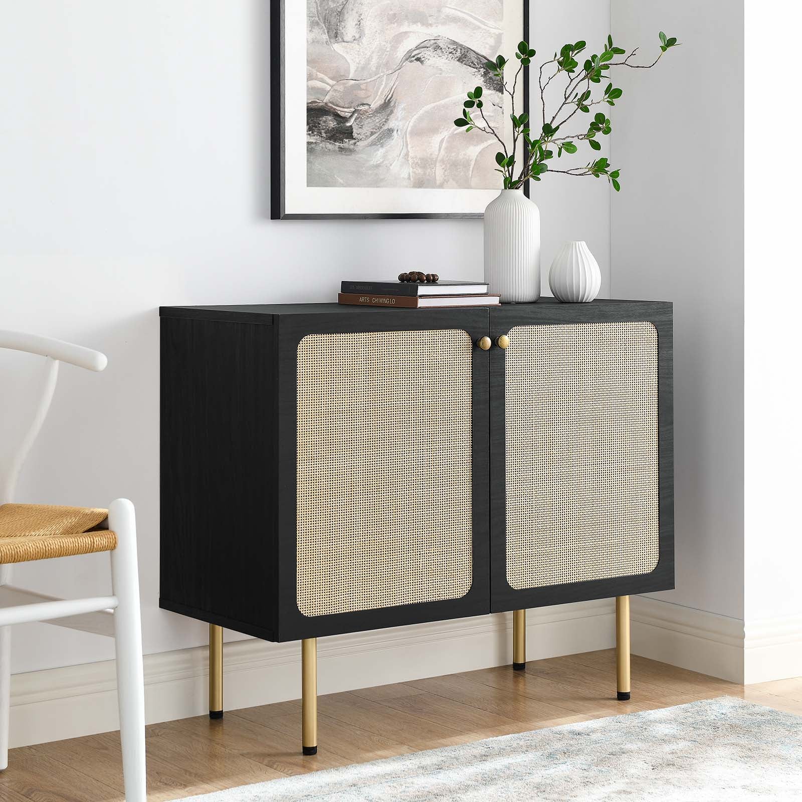 Walker Edison 28 Modern Bookmatch Accent Cabinet - Solid Black