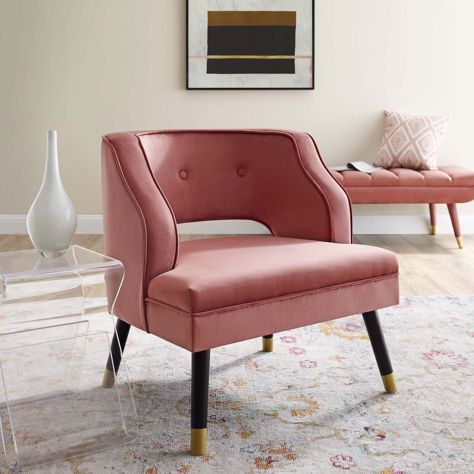 Rose velvet online armchair