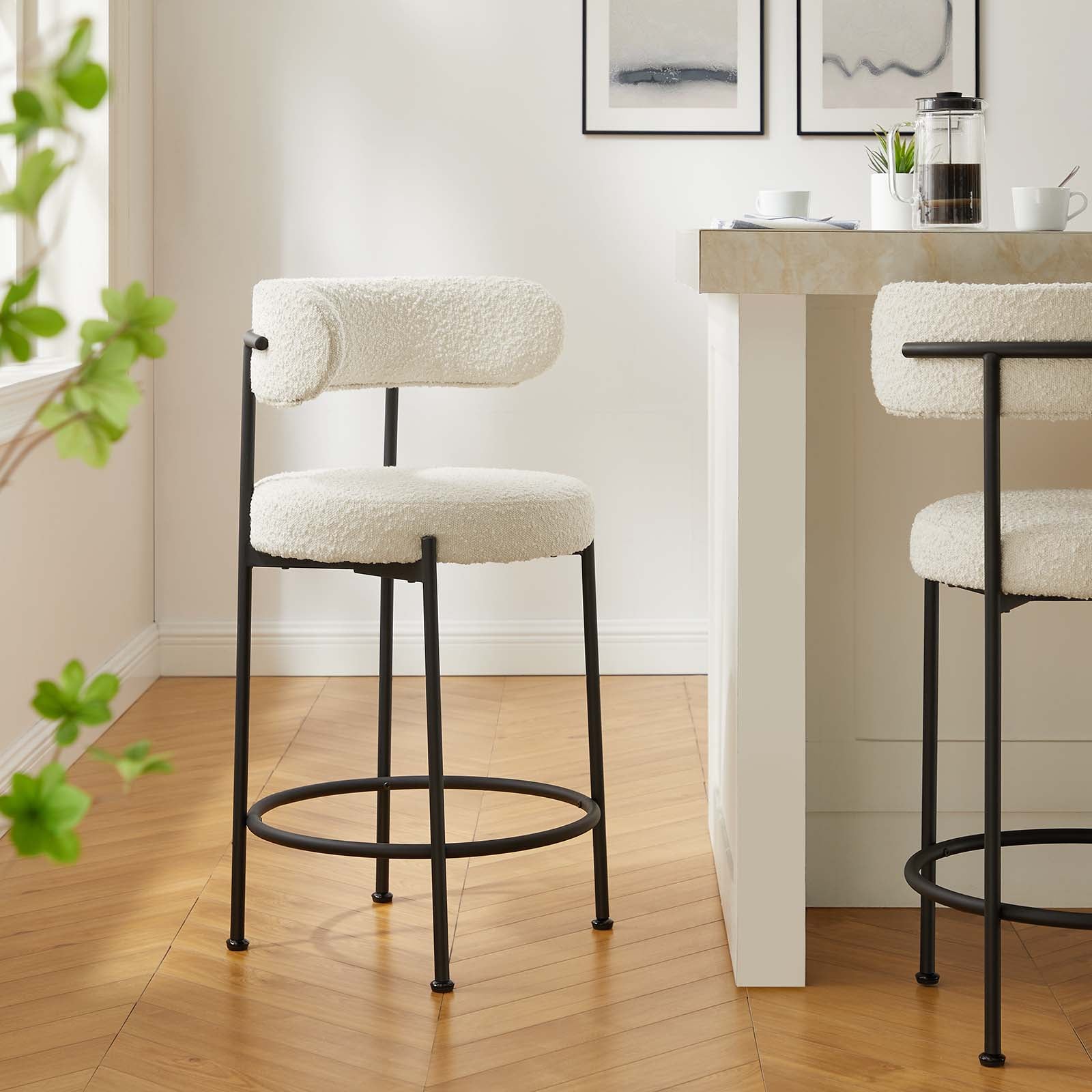 Albie Boucle Fabric Counter Stools - Set of 2 - East Shore Modern Home Furnishings