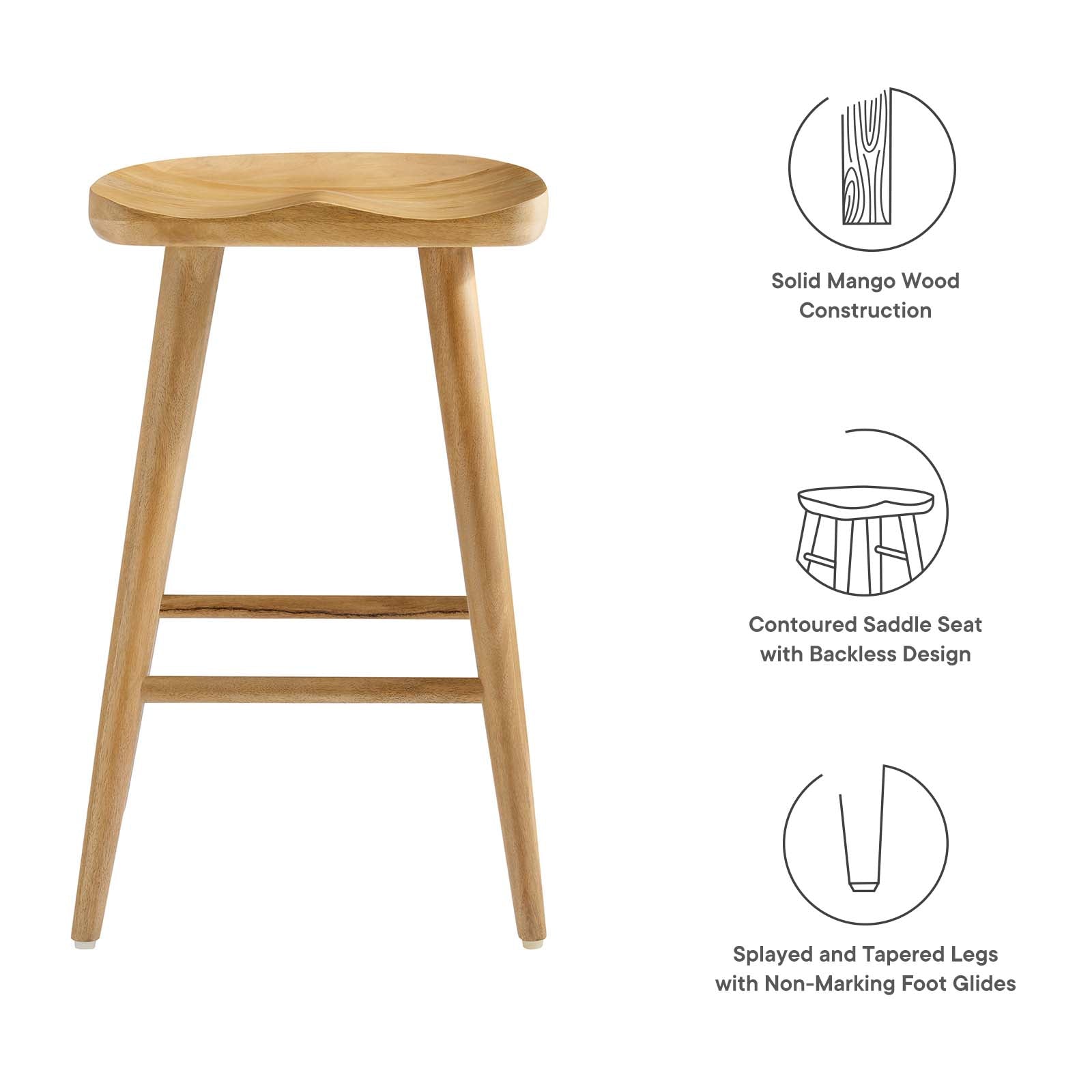 Saville Backless Wood Counter Stools - Set of 2