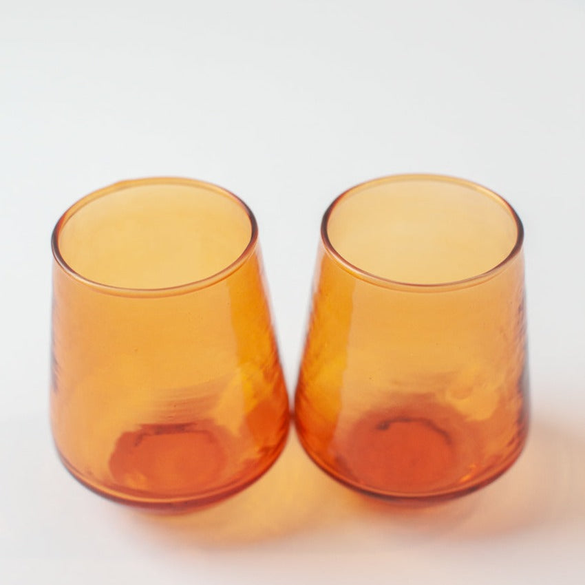 Handblown Hammered Glass Water Tumbler, Amber - set of 4