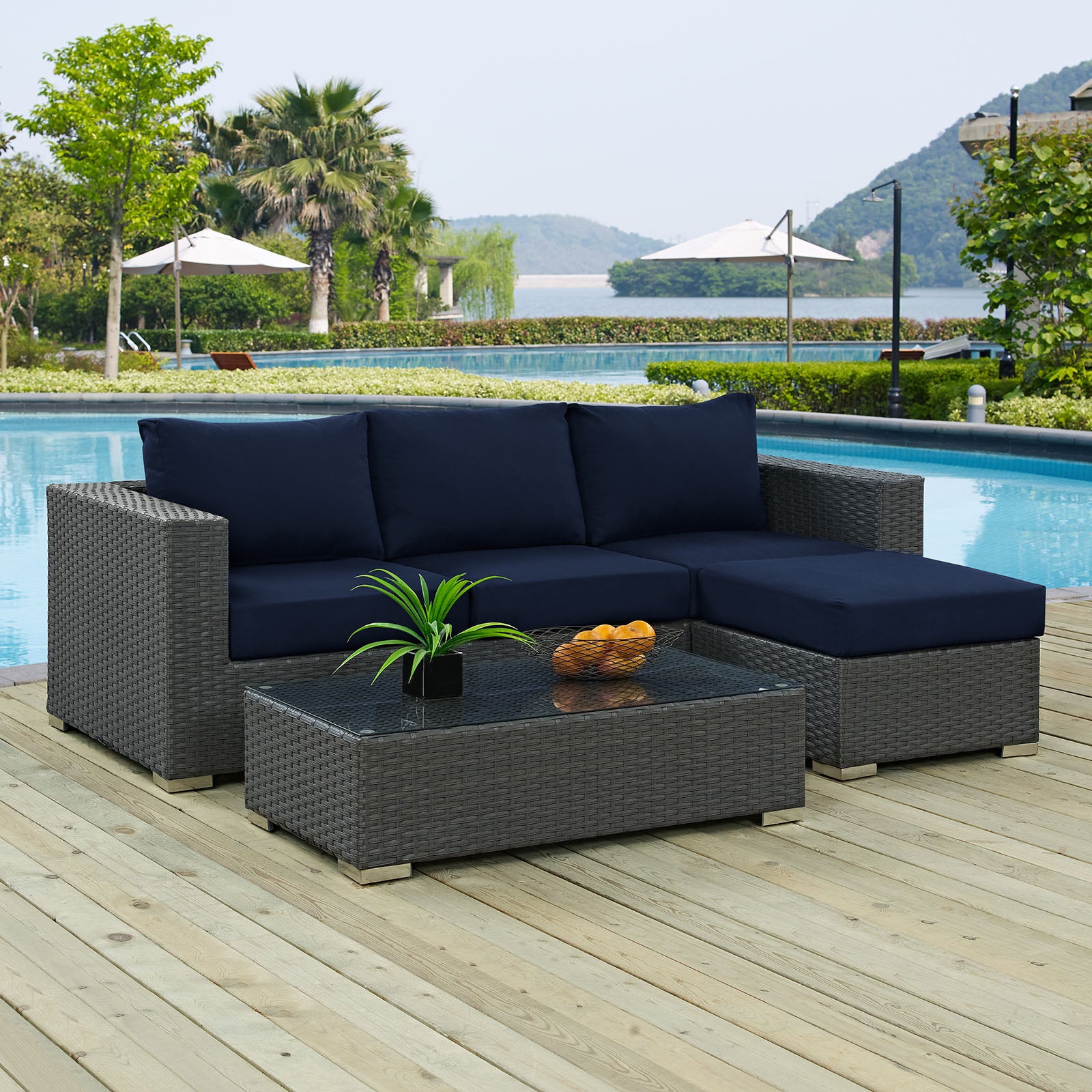 Sojourn 3 Piece Outdoor Patio Sunbrella® Sectional Set - East Shore Modern Home Furnishings