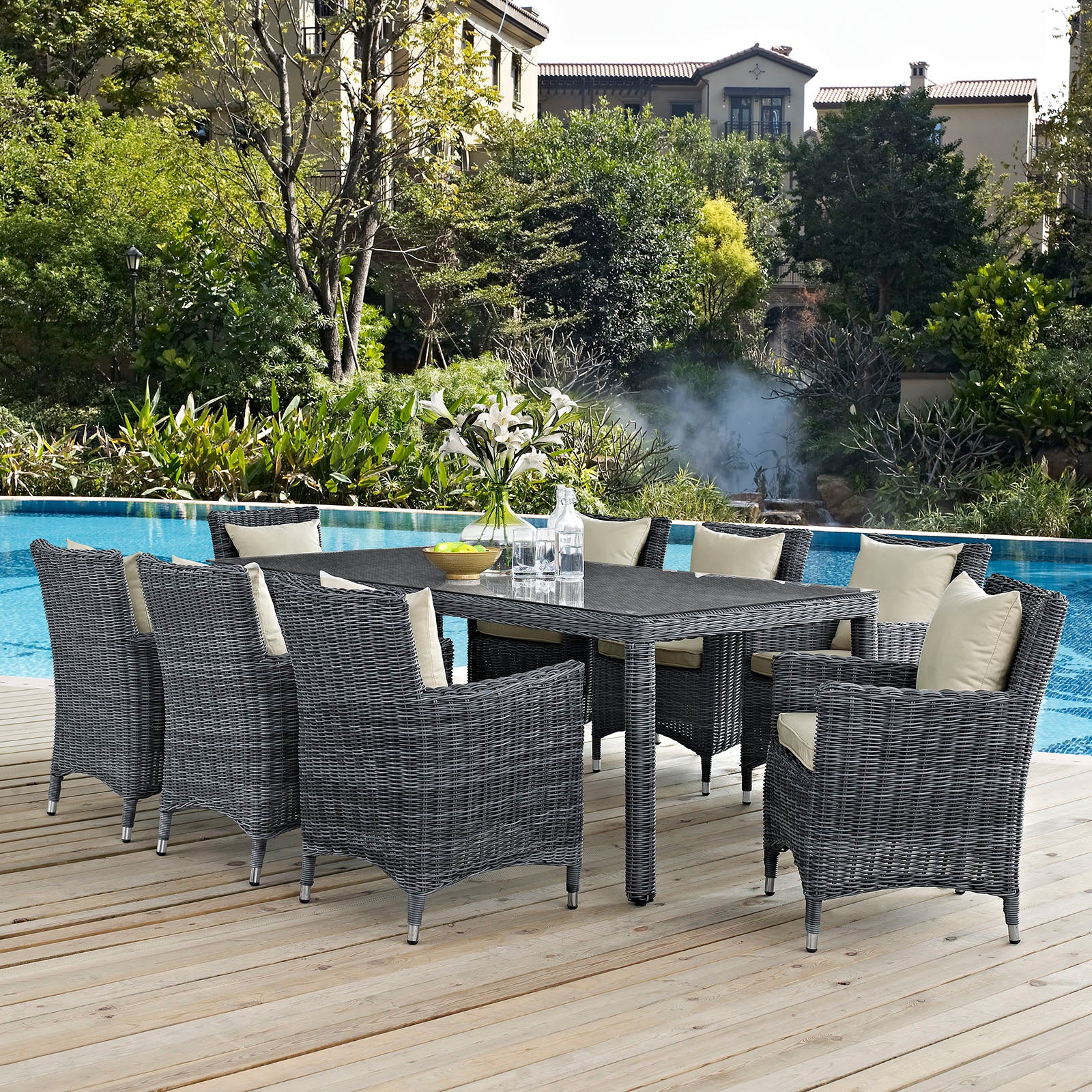 Summon 9 Piece Outdoor Patio Sunbrella® Dining Set - East Shore Modern Home Furnishings