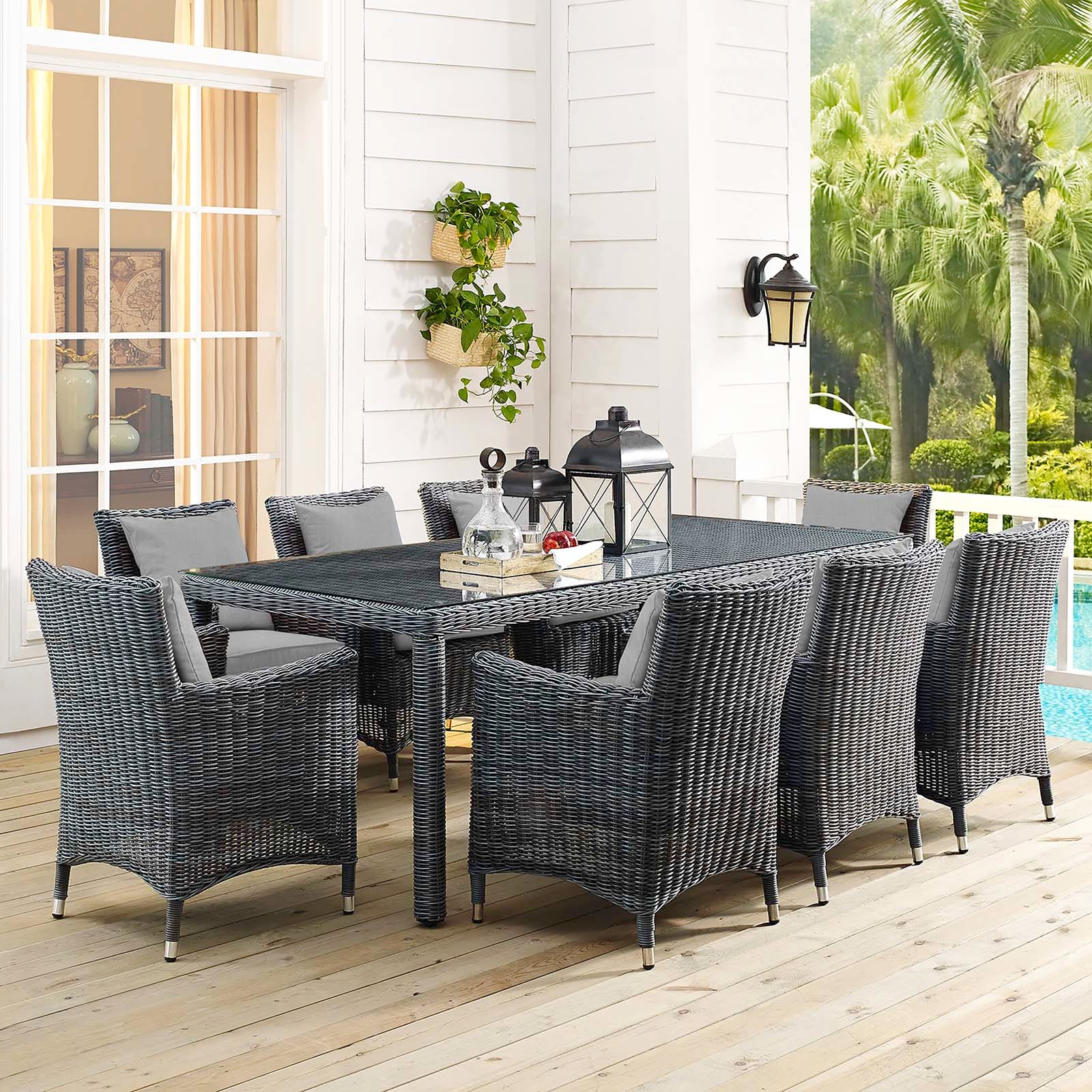 Summon 9 Piece Outdoor Patio Sunbrella® Dining Set - East Shore Modern Home Furnishings