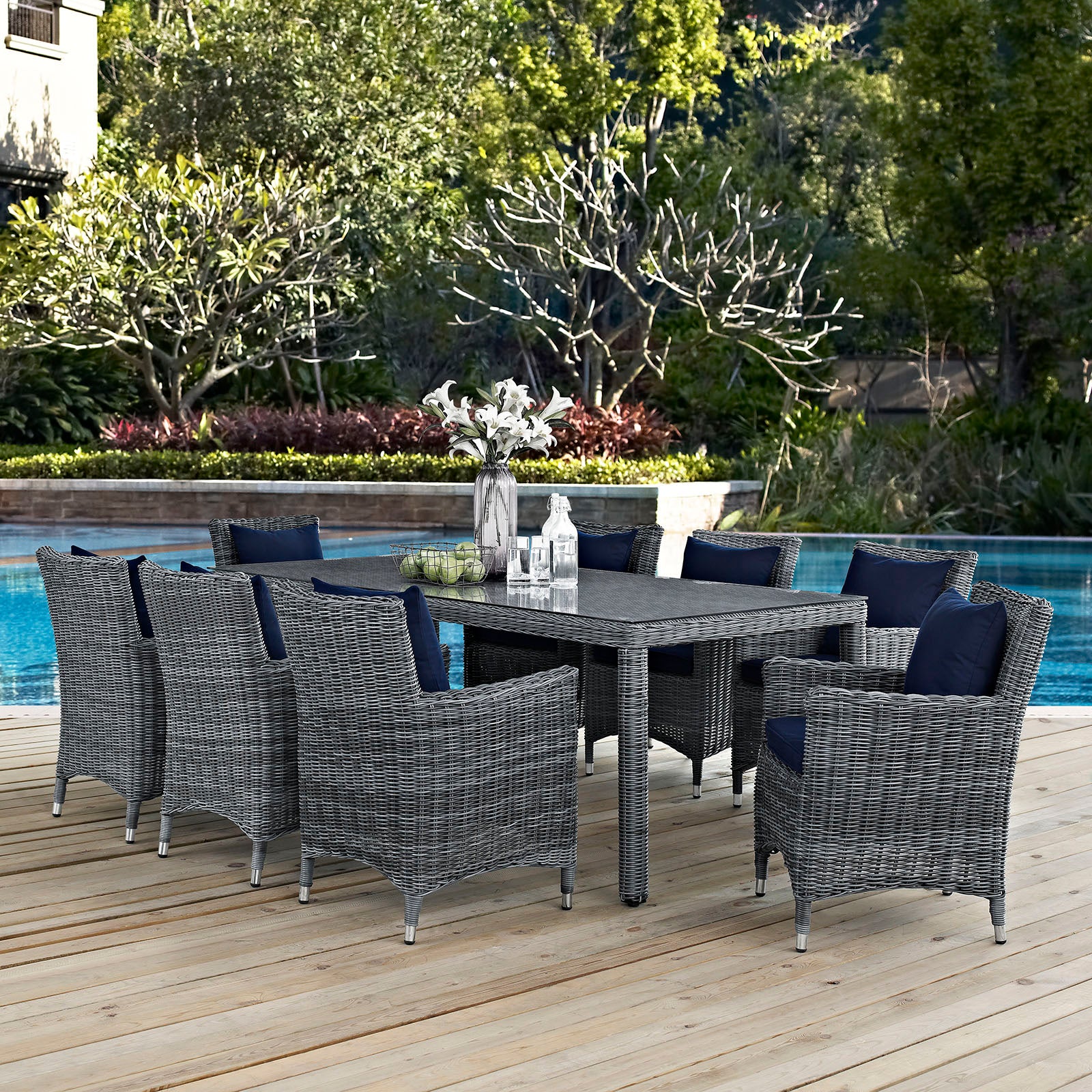 Summon 9 Piece Outdoor Patio Sunbrella® Dining Set - East Shore Modern Home Furnishings