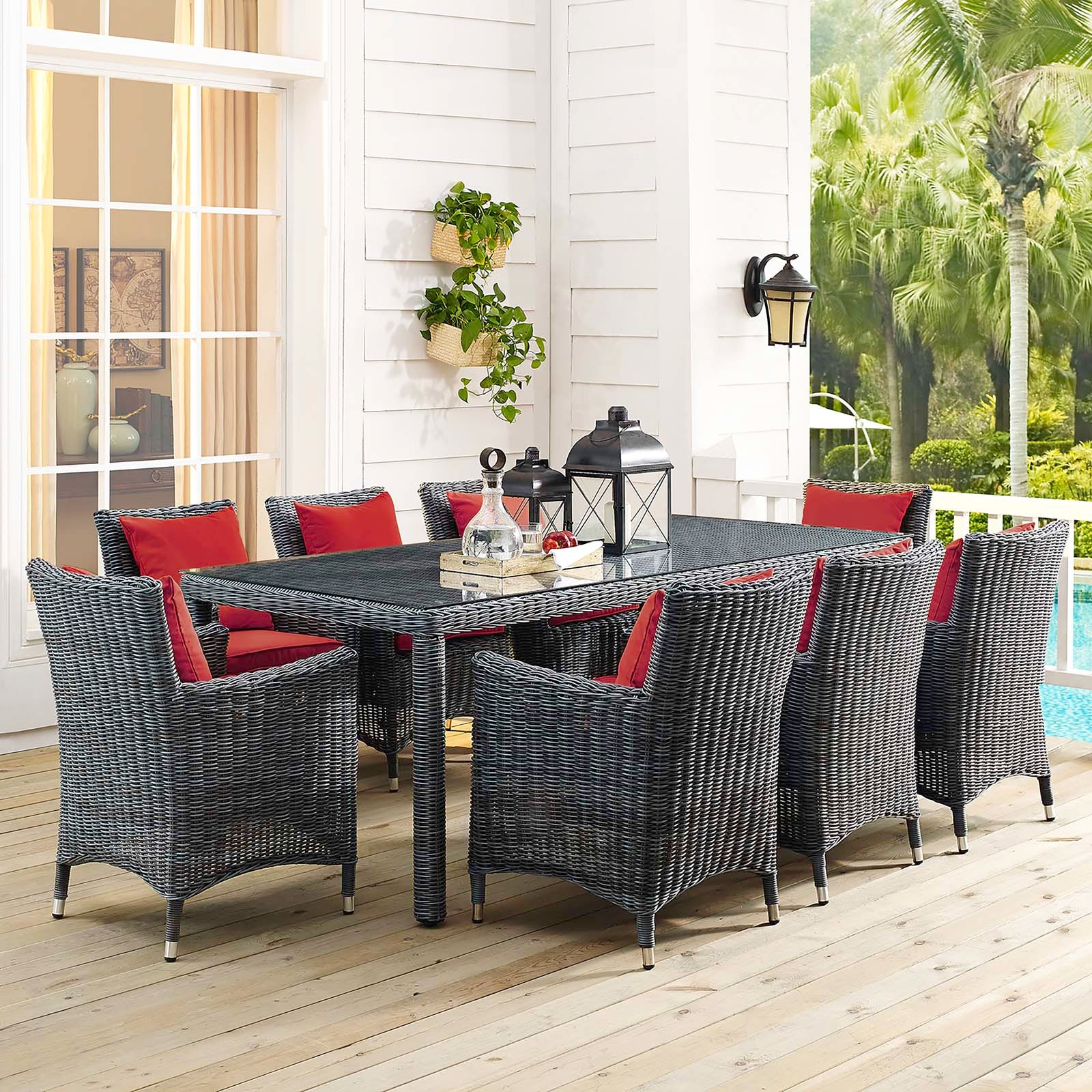 Summon 9 Piece Outdoor Patio Sunbrella® Dining Set - East Shore Modern Home Furnishings