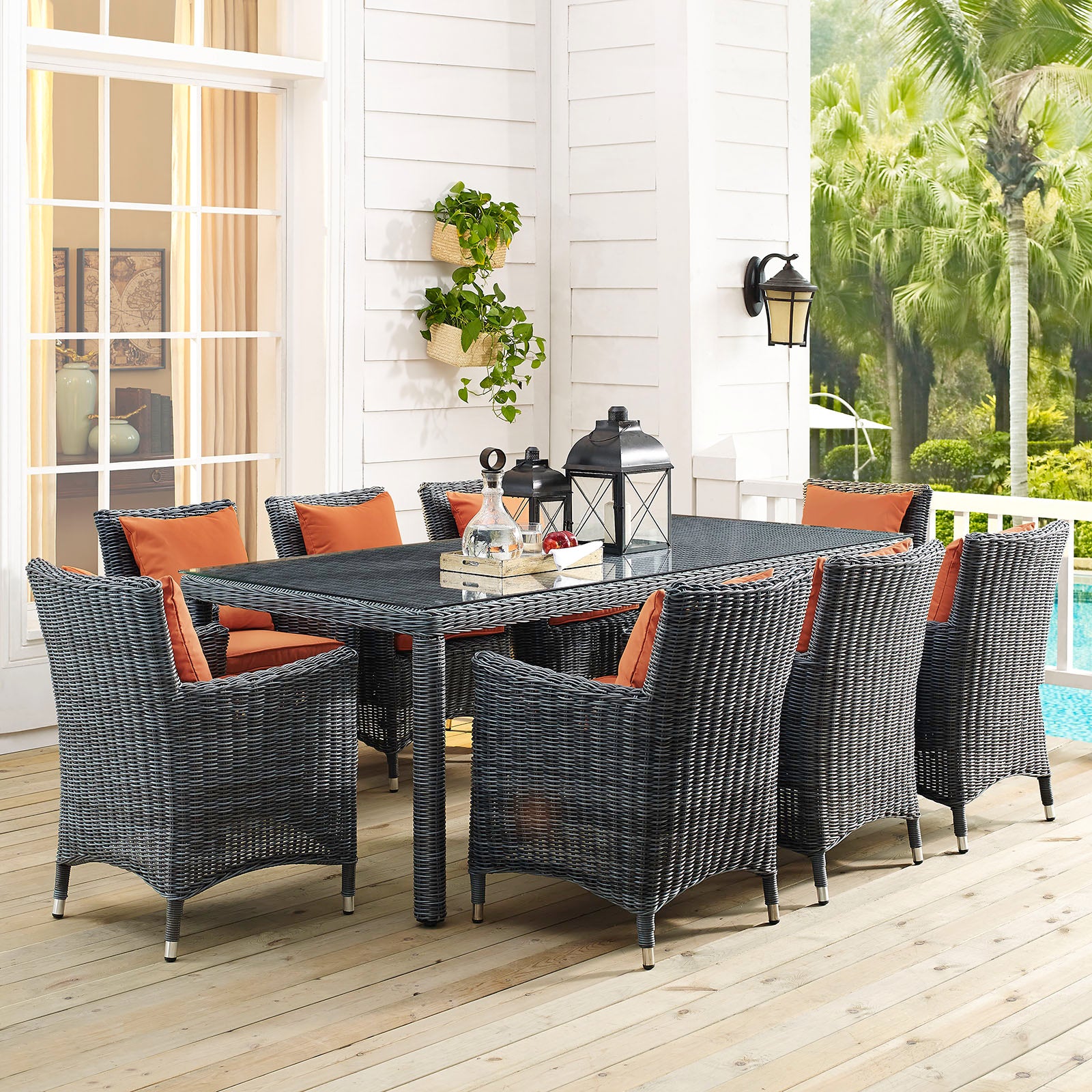 Summon 9 Piece Outdoor Patio Sunbrella® Dining Set - East Shore Modern Home Furnishings