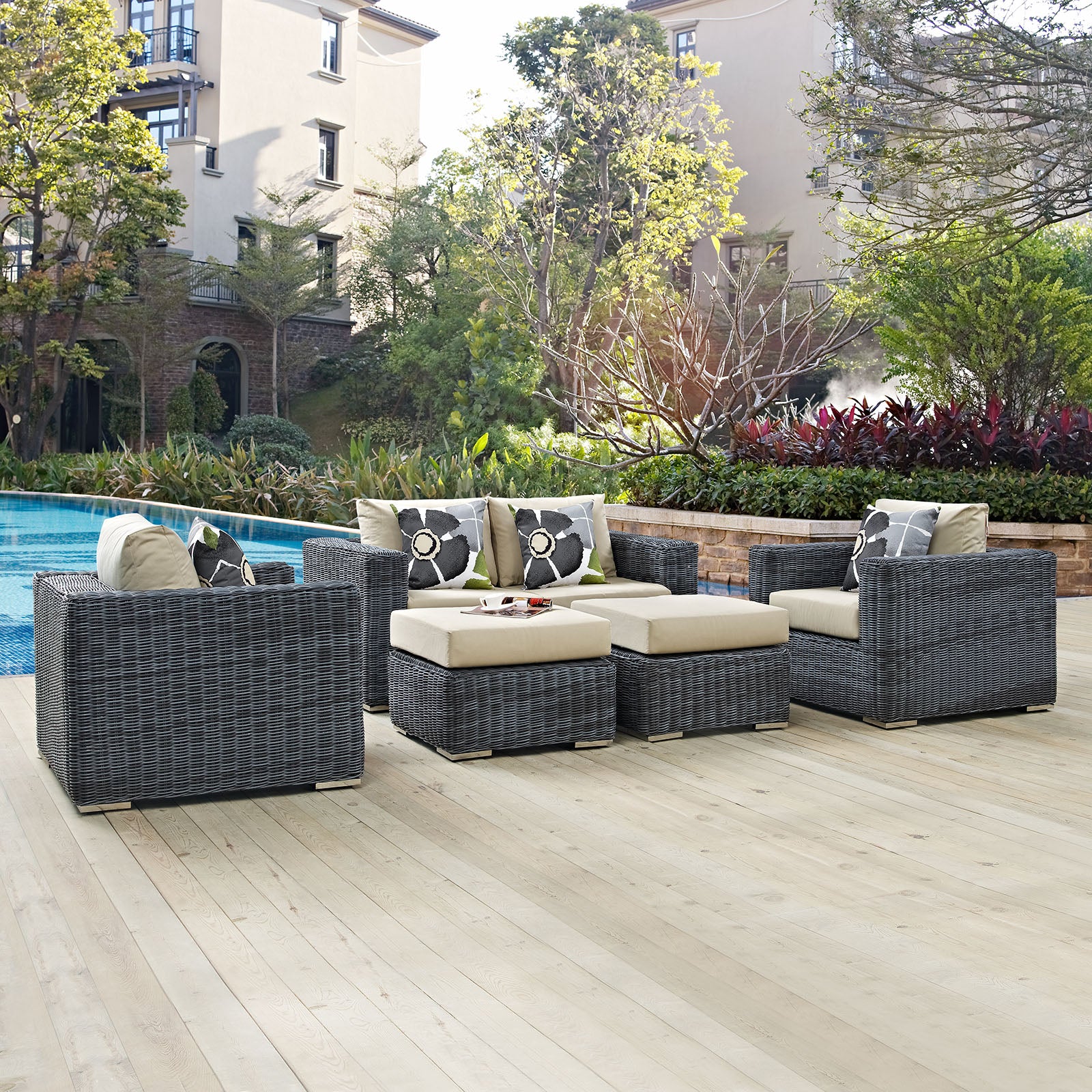 Summon 5 Piece Outdoor Patio Sunbrella® Sectional Set - East Shore Modern Home Furnishings