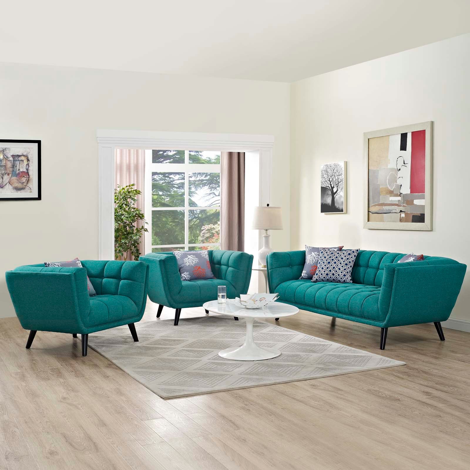 Bestow 3 Piece Upholstered Fabric Sofa and Armchair Set - East Shore Modern Home Furnishings