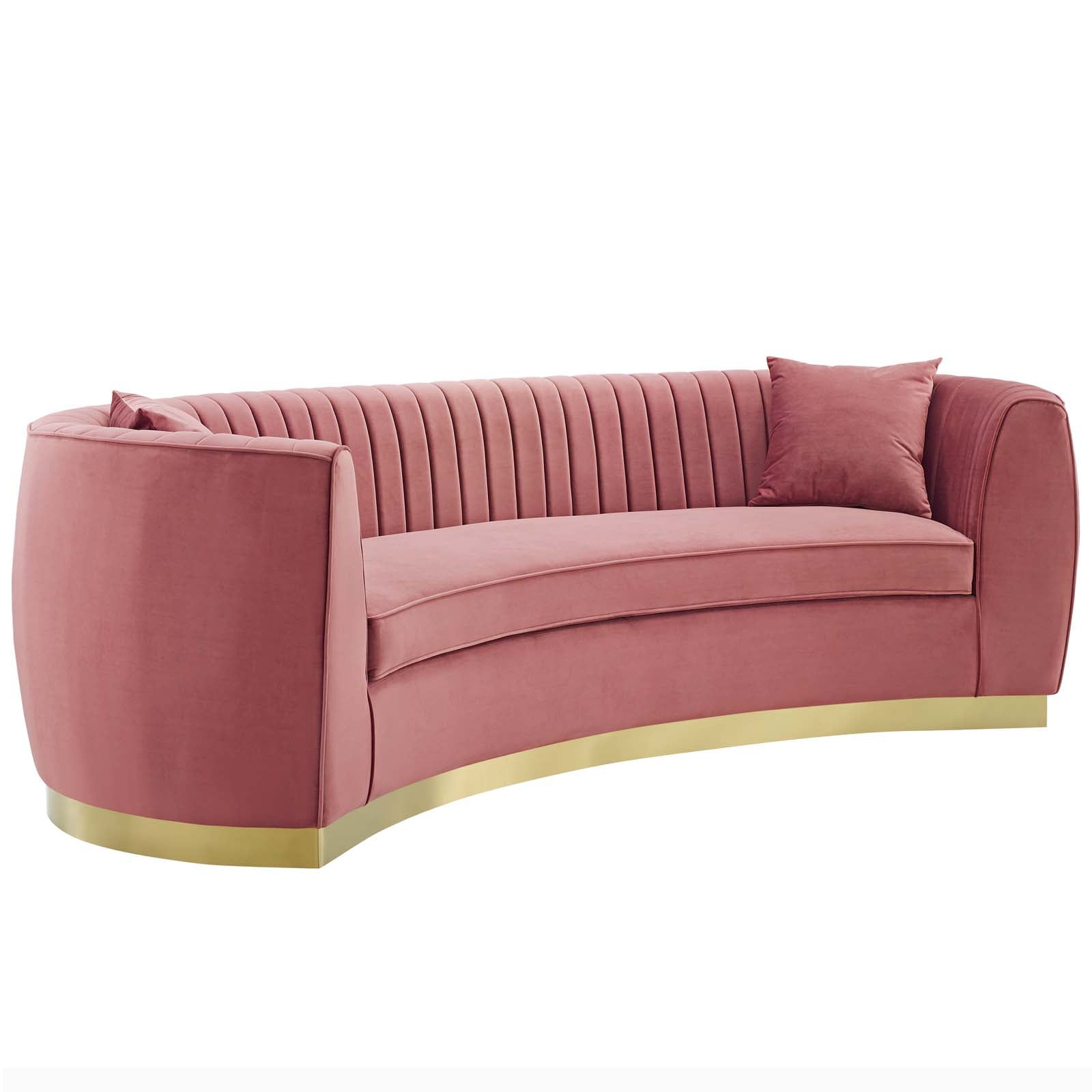 Pink velvet clearance curved sofa