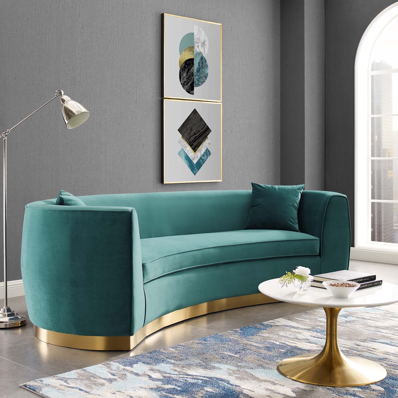 Resolute Curved Performance Velvet Sofa - East Shore Modern Home Furnishings