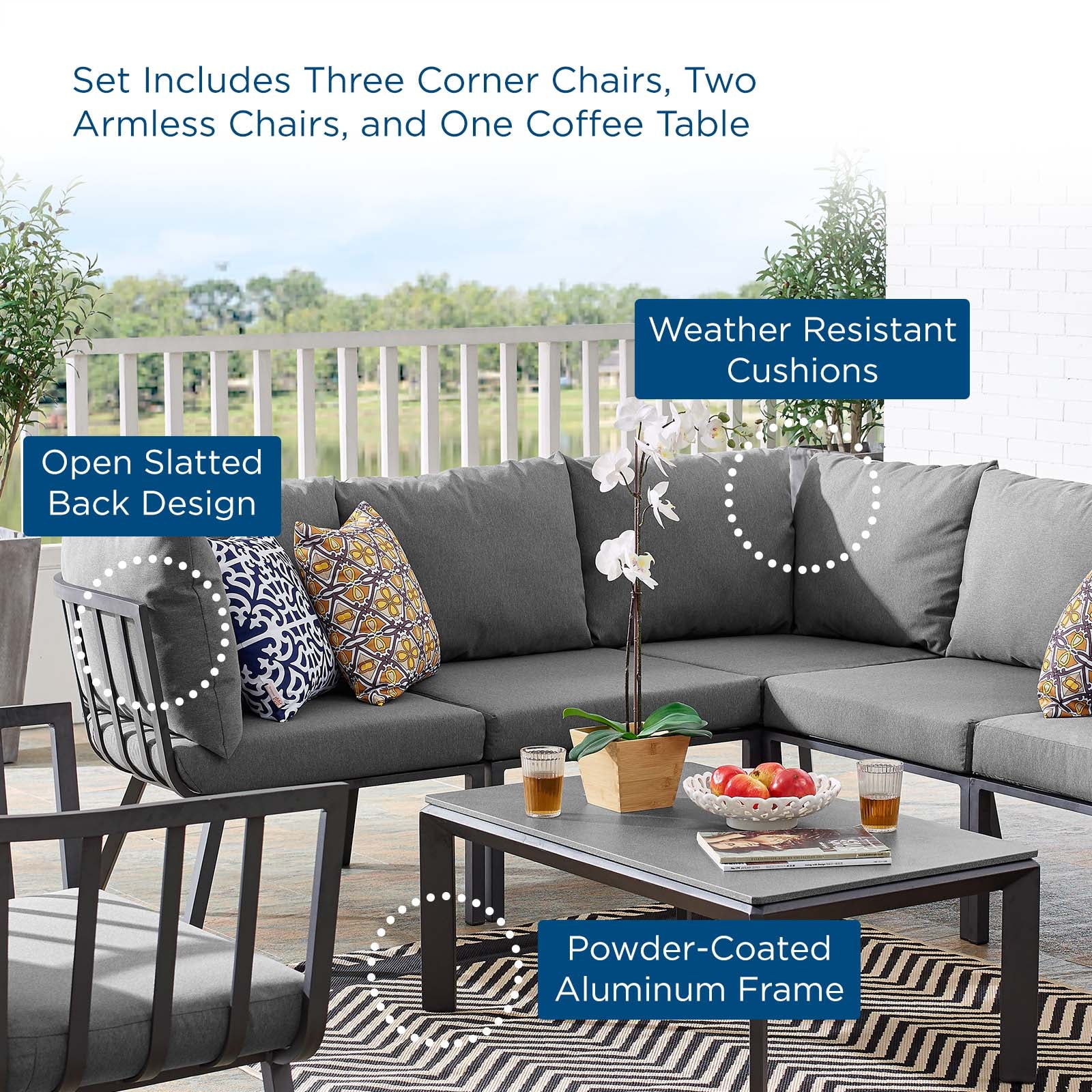 Riverside 6 Piece Outdoor Patio Aluminum Set - East Shore Modern Home Furnishings