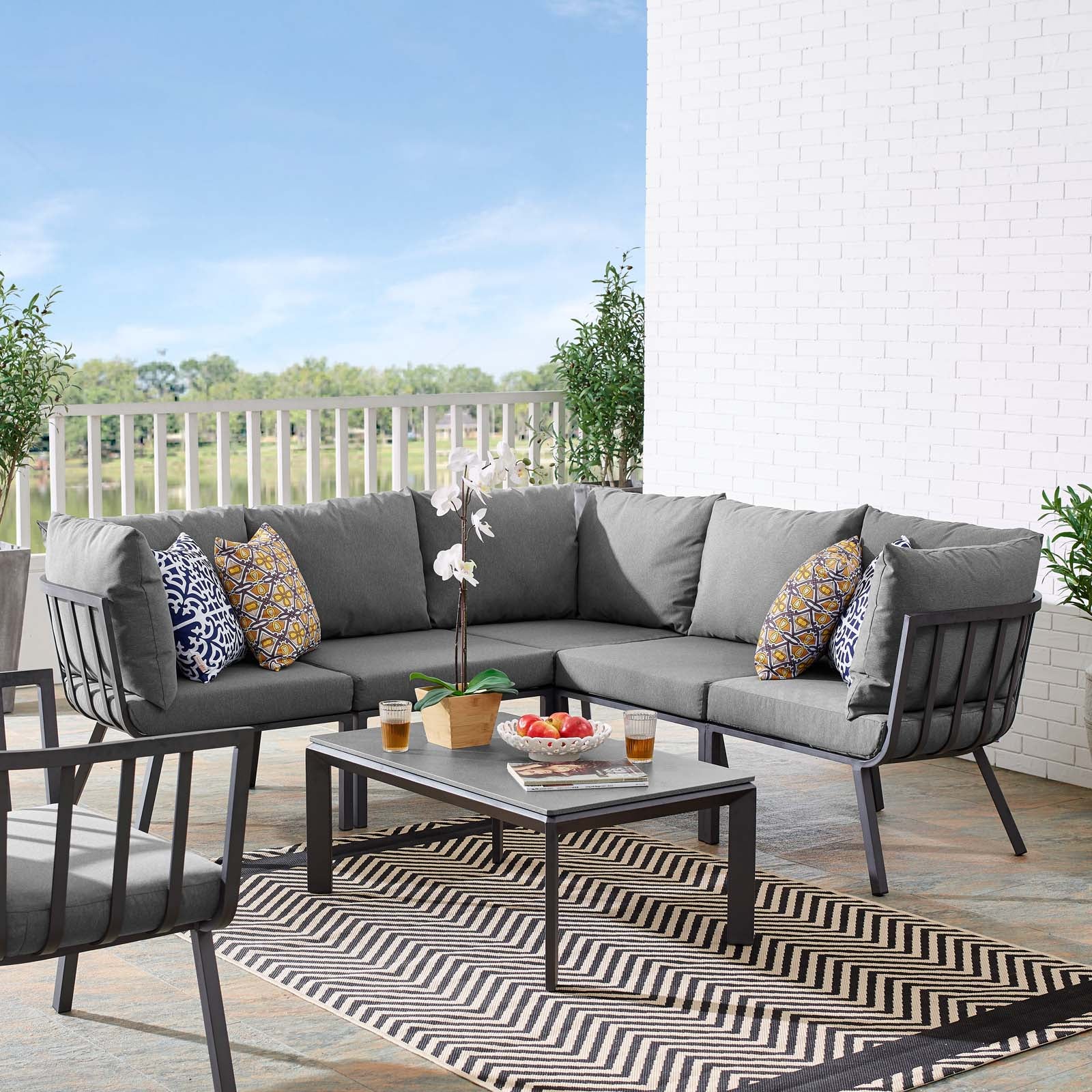 Riverside 6 Piece Outdoor Patio Aluminum Set - East Shore Modern Home Furnishings