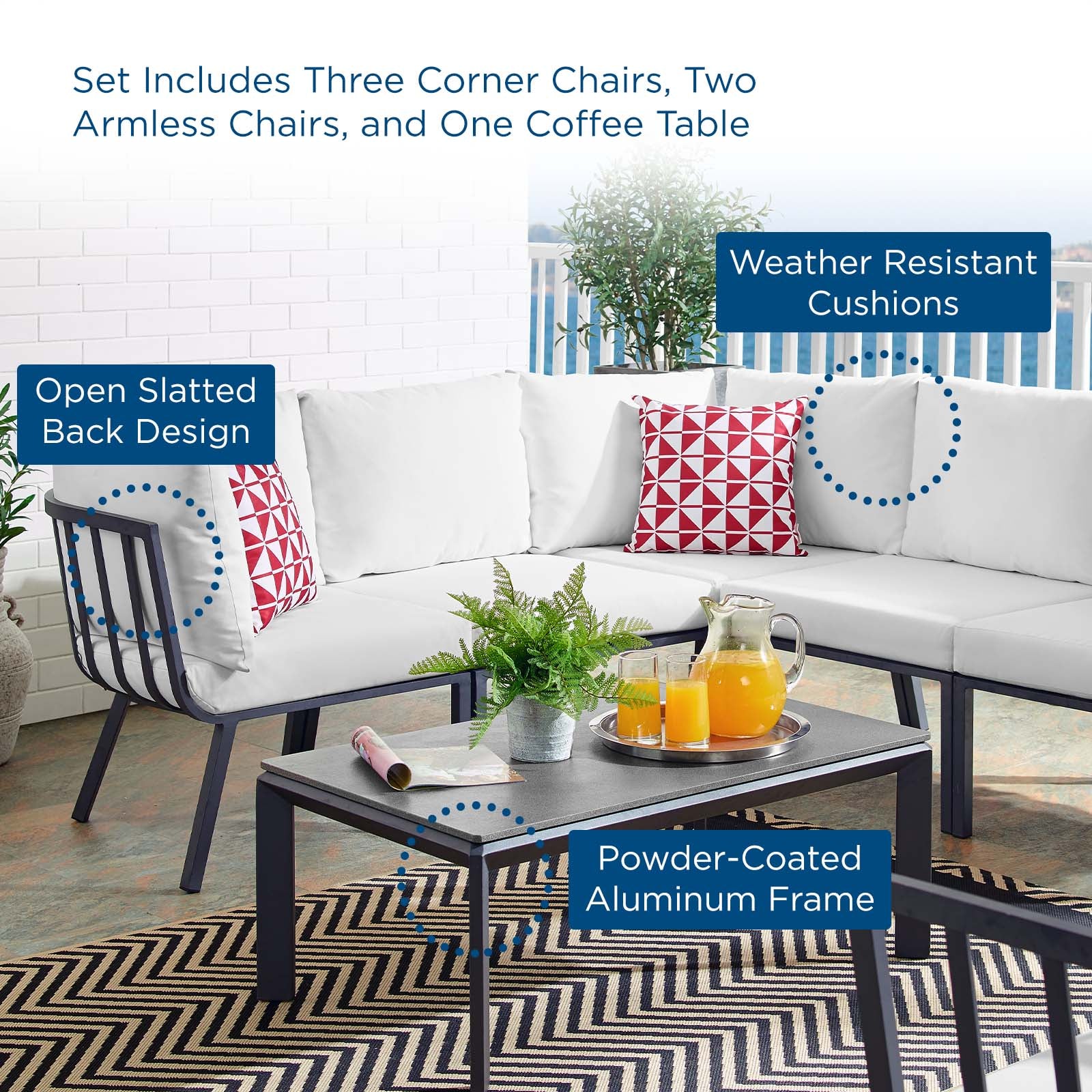 Riverside 6 Piece Outdoor Patio Aluminum Set - East Shore Modern Home Furnishings