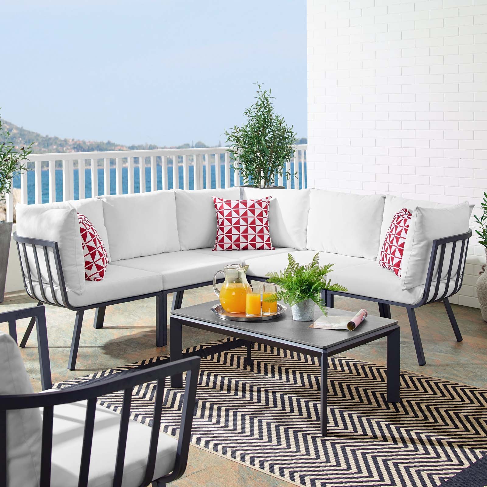 Riverside 6 Piece Outdoor Patio Aluminum Set - East Shore Modern Home Furnishings