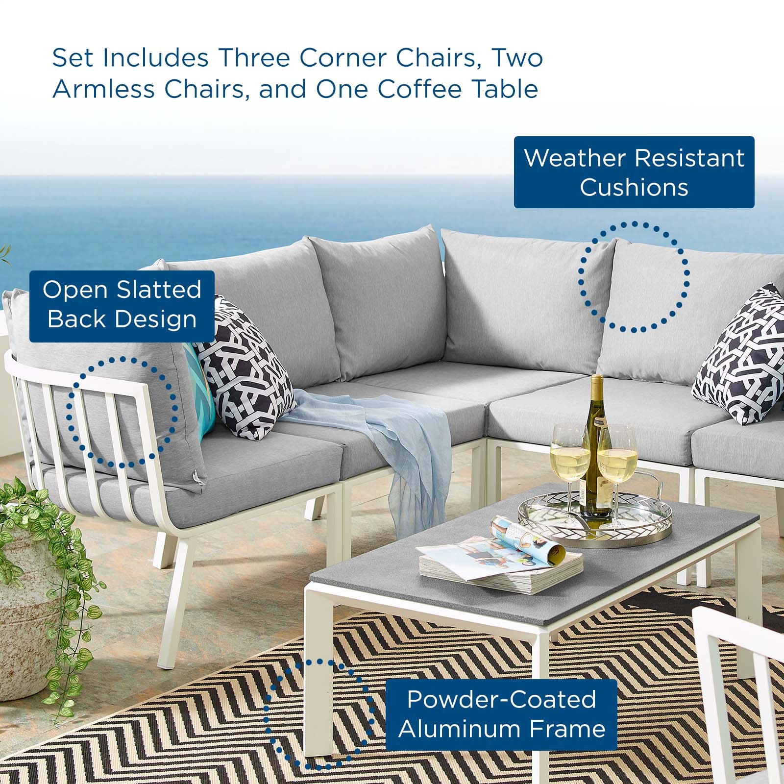 Riverside 6 Piece Outdoor Patio Aluminum Set - East Shore Modern Home Furnishings