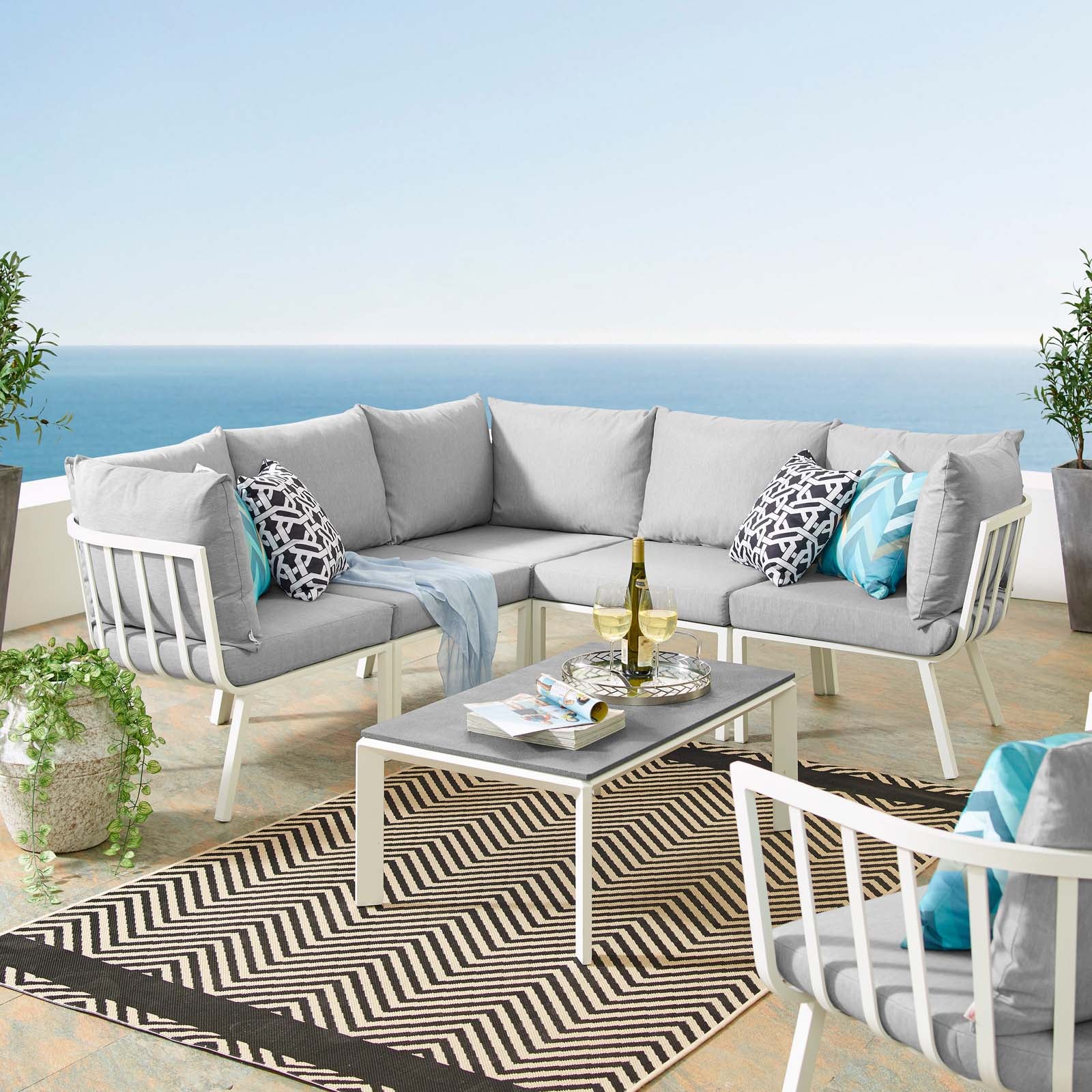 Riverside 6 Piece Outdoor Patio Aluminum Set - East Shore Modern Home Furnishings