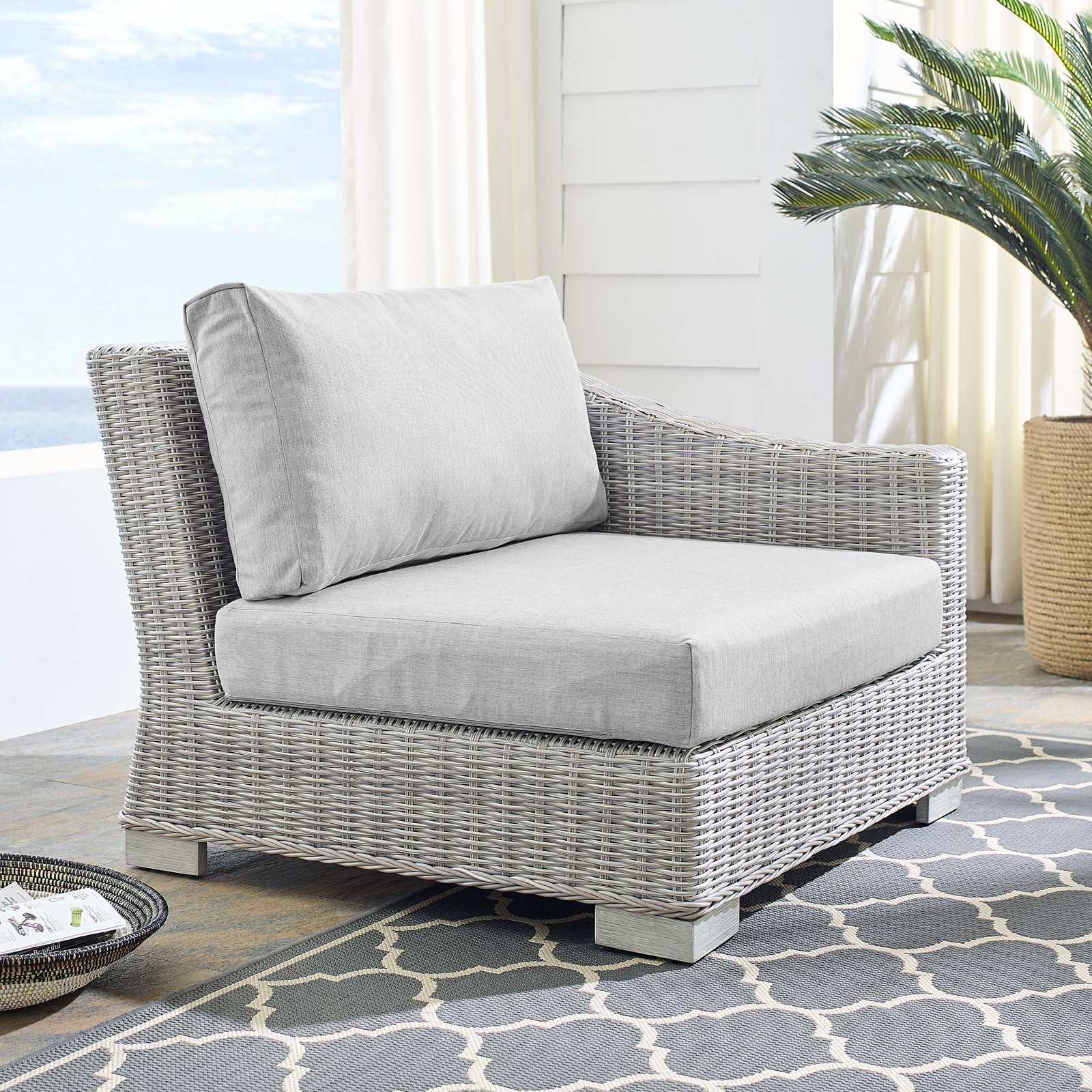 Conway Sunbrella® Outdoor Patio Wicker Rattan Right-Arm Chair - East Shore Modern Home Furnishings