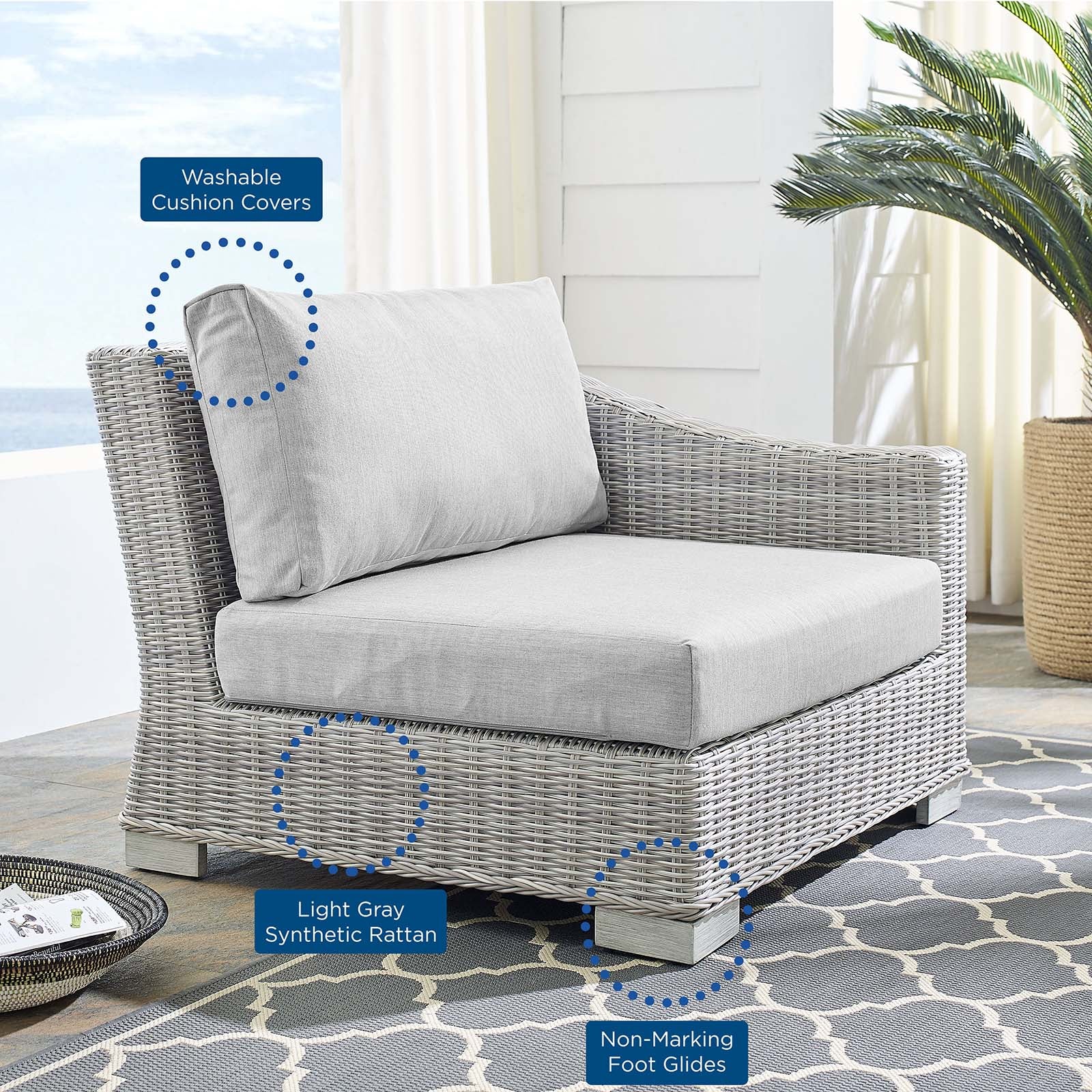 Conway Sunbrella® Outdoor Patio Wicker Rattan Right-Arm Chair - East Shore Modern Home Furnishings