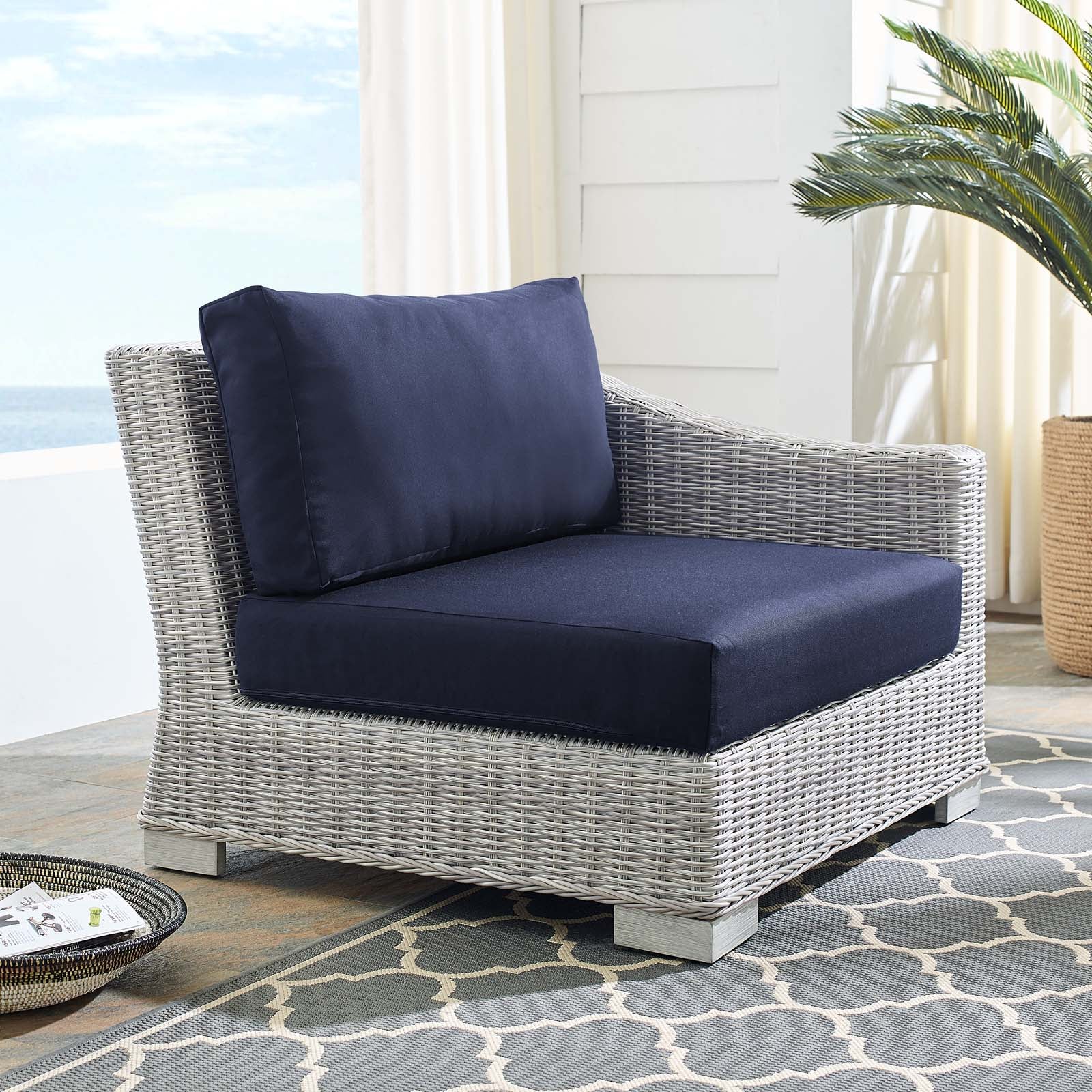 Conway Sunbrella® Outdoor Patio Wicker Rattan Right-Arm Chair - East Shore Modern Home Furnishings