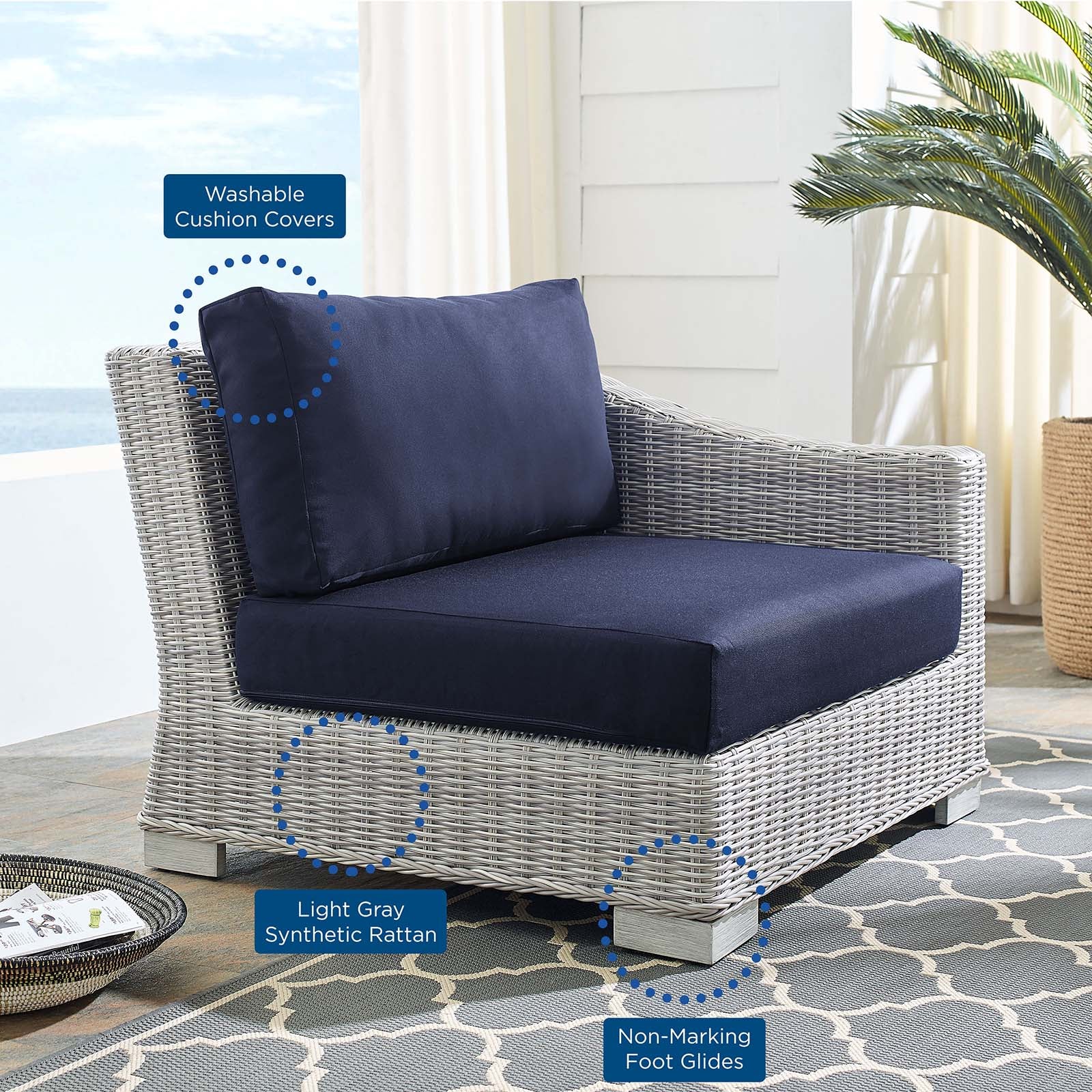 Conway Sunbrella® Outdoor Patio Wicker Rattan Right-Arm Chair - East Shore Modern Home Furnishings