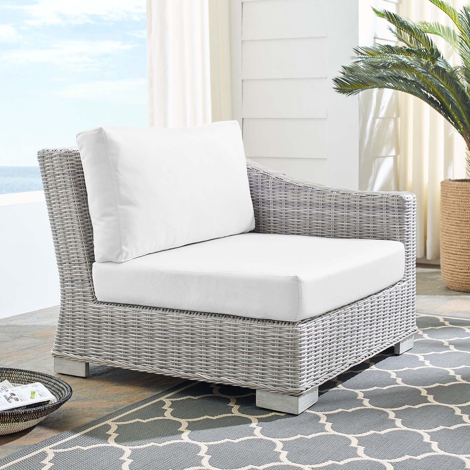 Conway Sunbrella® Outdoor Patio Wicker Rattan Right-Arm Chair - East Shore Modern Home Furnishings