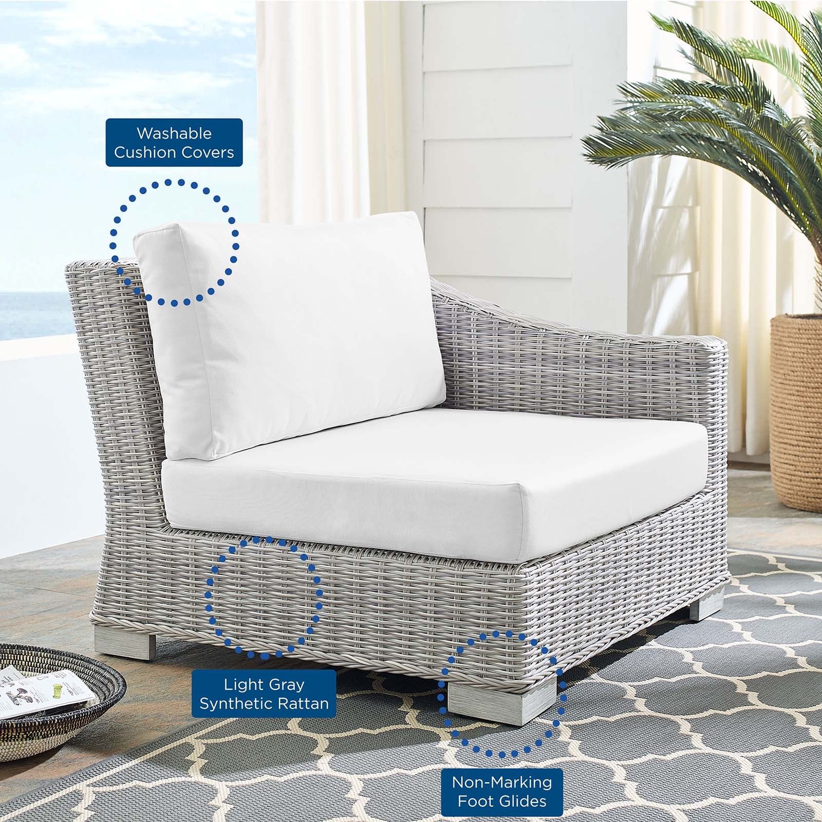 Conway Sunbrella® Outdoor Patio Wicker Rattan Right-Arm Chair - East Shore Modern Home Furnishings