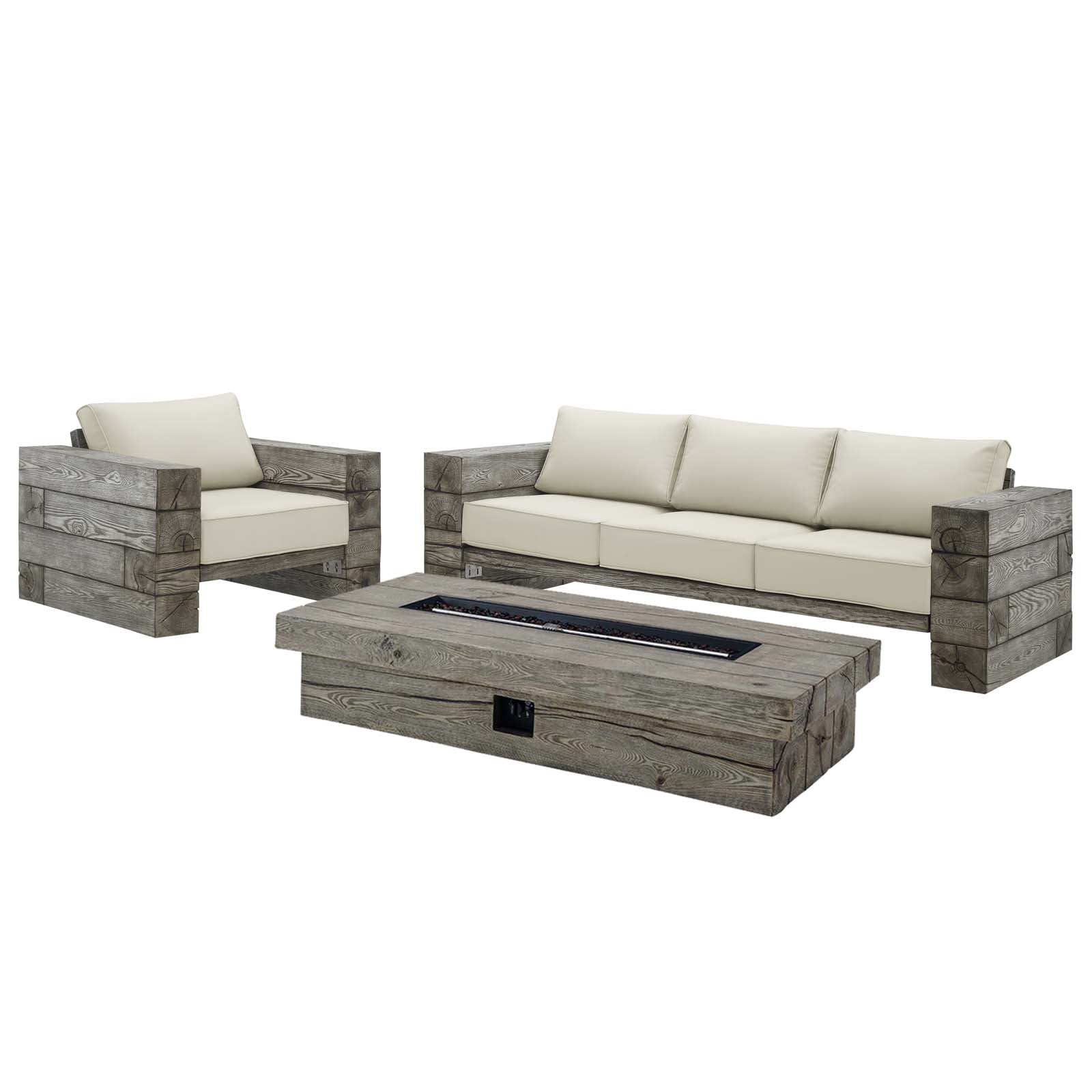 Manteo Rustic Coastal Outdoor Patio Sunbrella® 3 Piece Set - East Shore Modern Home Furnishings