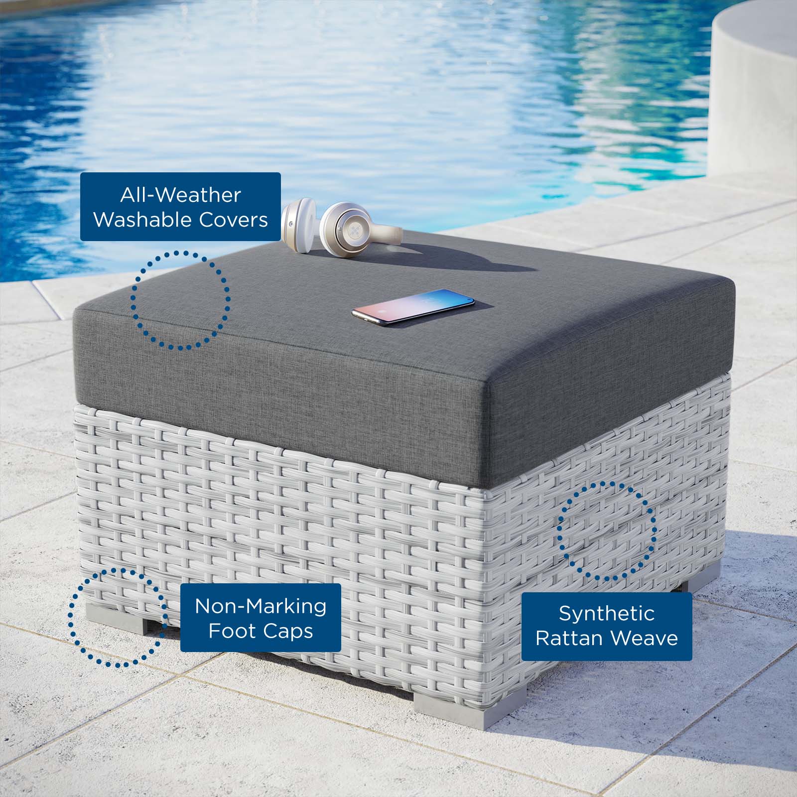 Convene Outdoor Patio Ottoman - East Shore Modern Home Furnishings