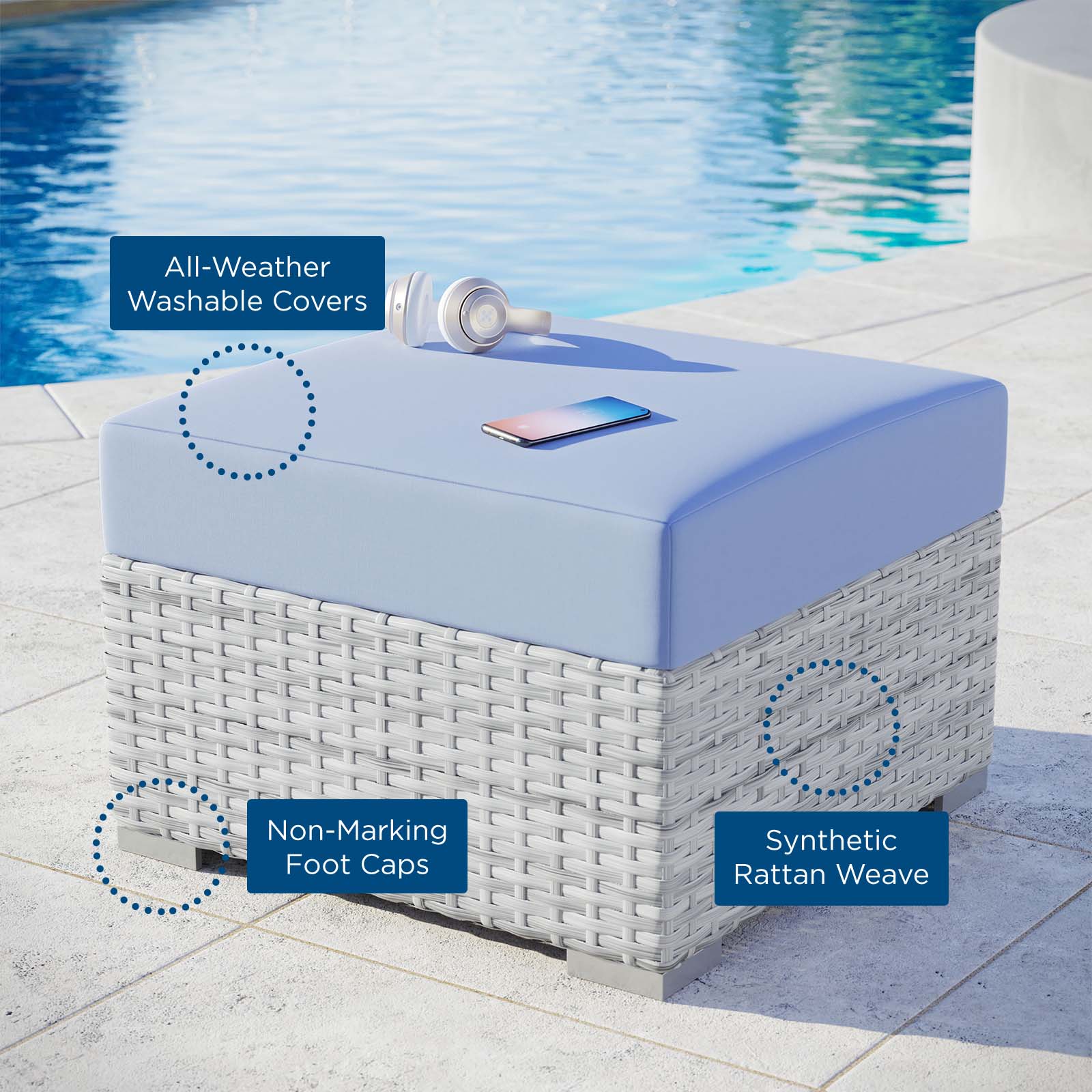 Convene Outdoor Patio Ottoman - East Shore Modern Home Furnishings