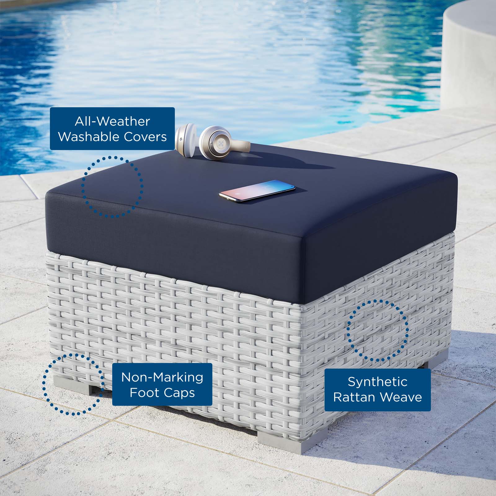 Convene Outdoor Patio Ottoman - East Shore Modern Home Furnishings