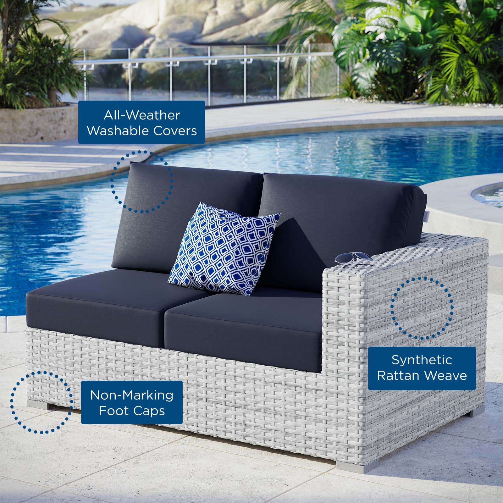 Convene Outdoor Patio Right-Arm Loveseat - East Shore Modern Home Furnishings