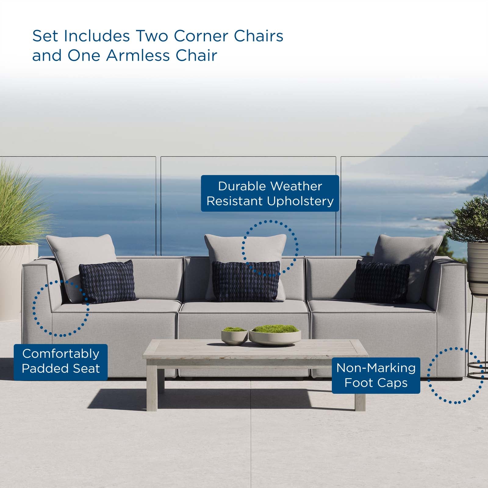 Saybrook Outdoor Patio Upholstered 3-Piece Sectional Sofa - East Shore Modern Home Furnishings