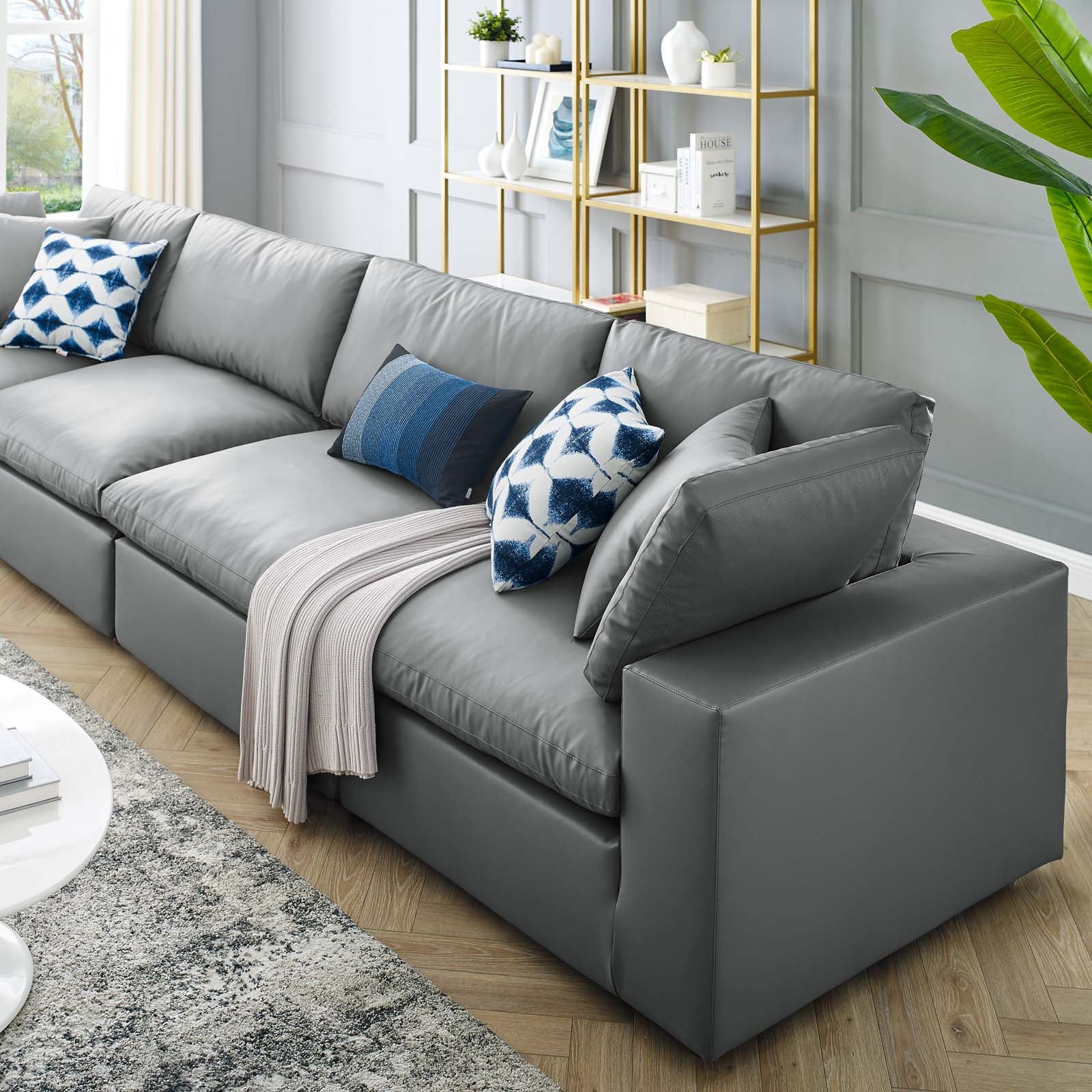 Commix Down Filled Overstuffed Vegan Leather 4-Seater Sofa - East Shore Modern Home Furnishings