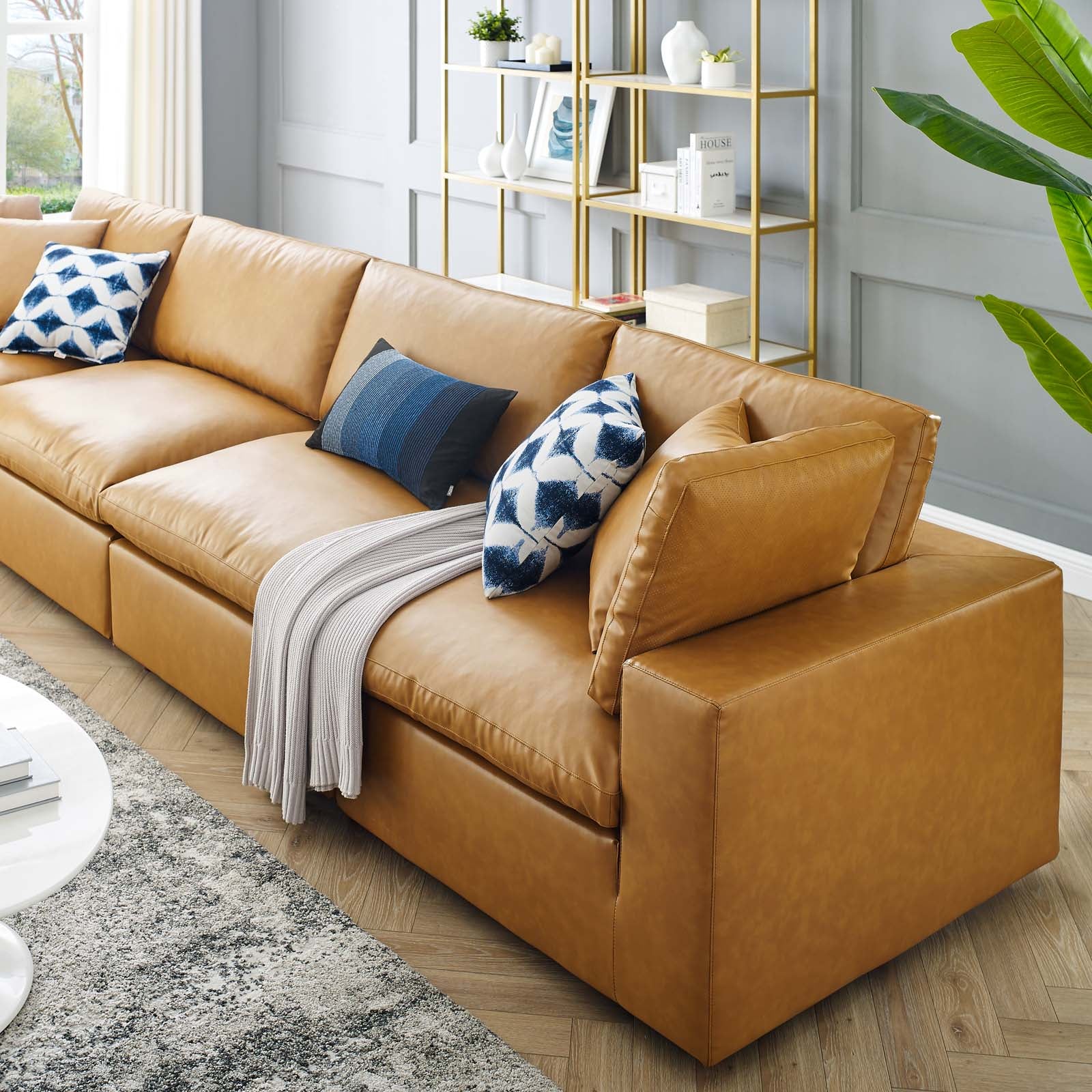 Commix Down Filled Overstuffed Vegan Leather 4-Seater Sofa - East Shore Modern Home Furnishings