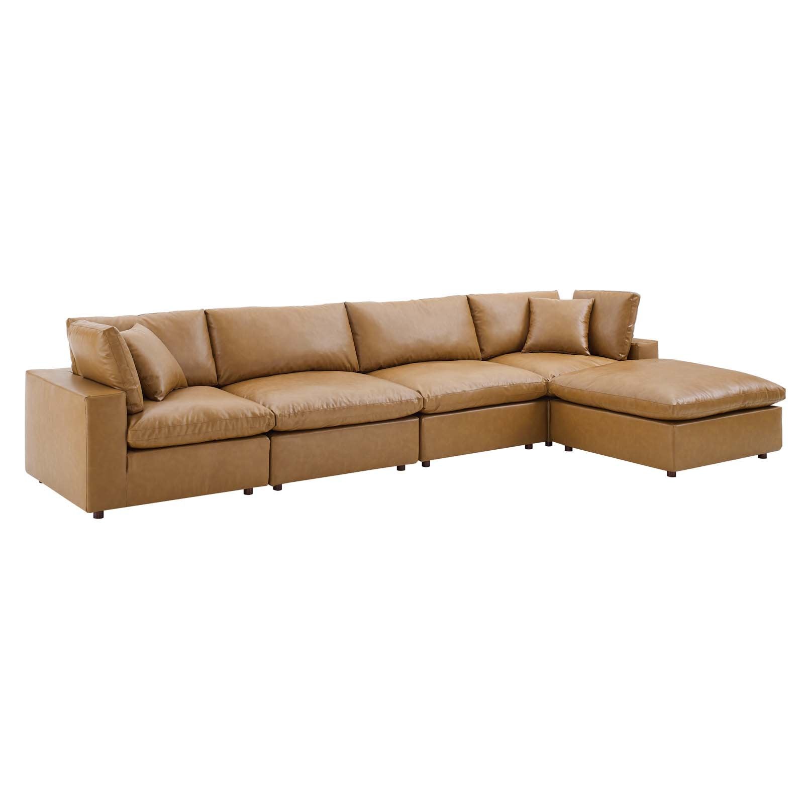 Commix Down Filled Overstuffed Vegan Leather 5-Piece Sectional Sofa - East Shore Modern Home Furnishings