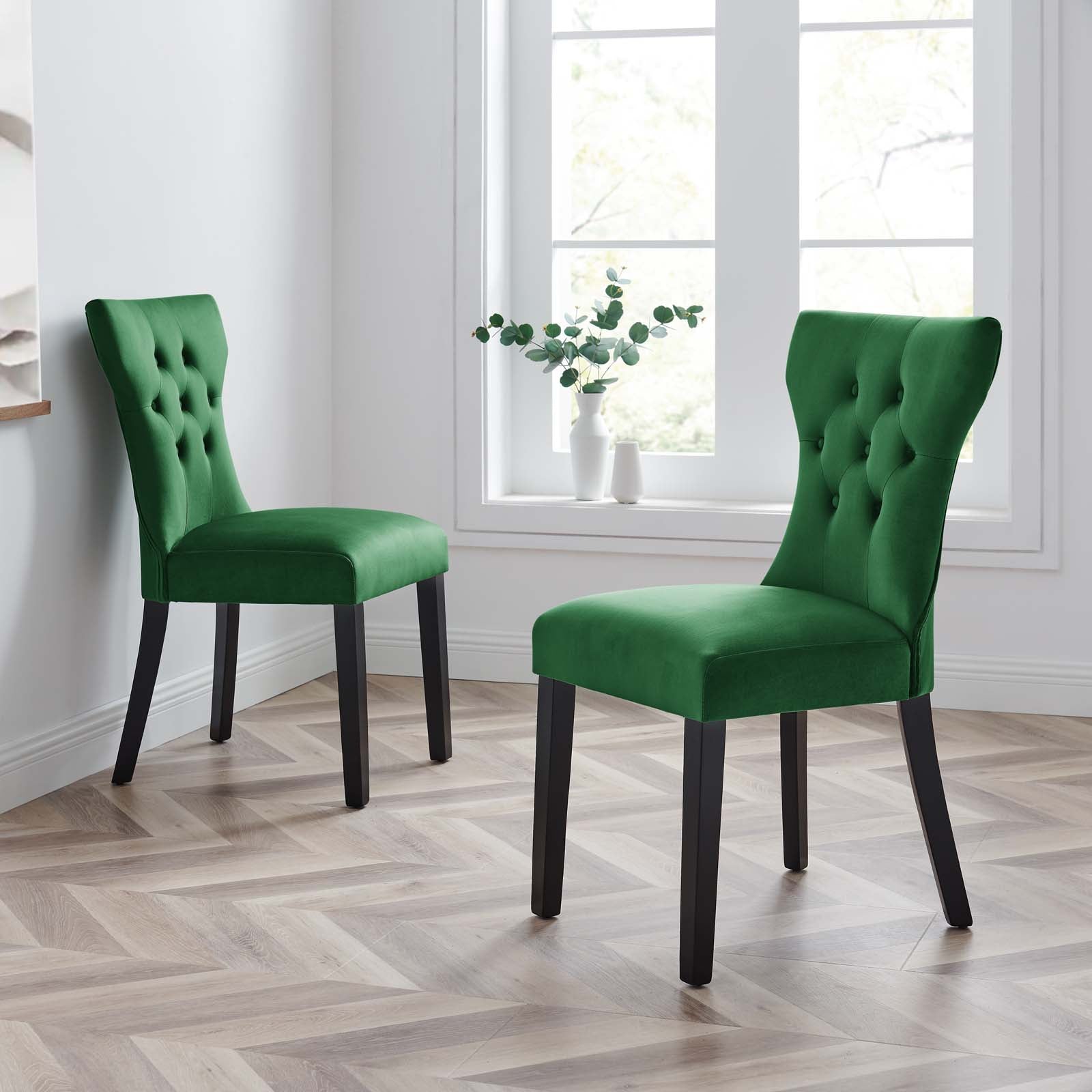 Green velvet dining discount chairs set of 2