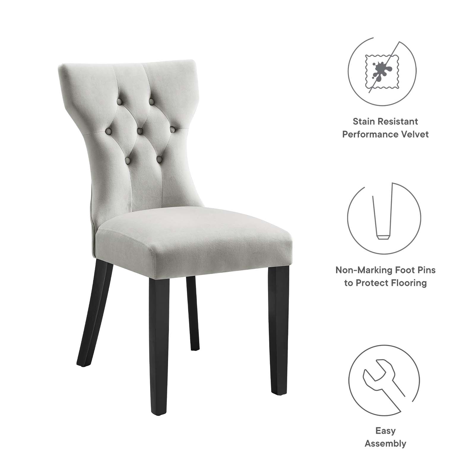 Grey velvet button discount back dining chairs