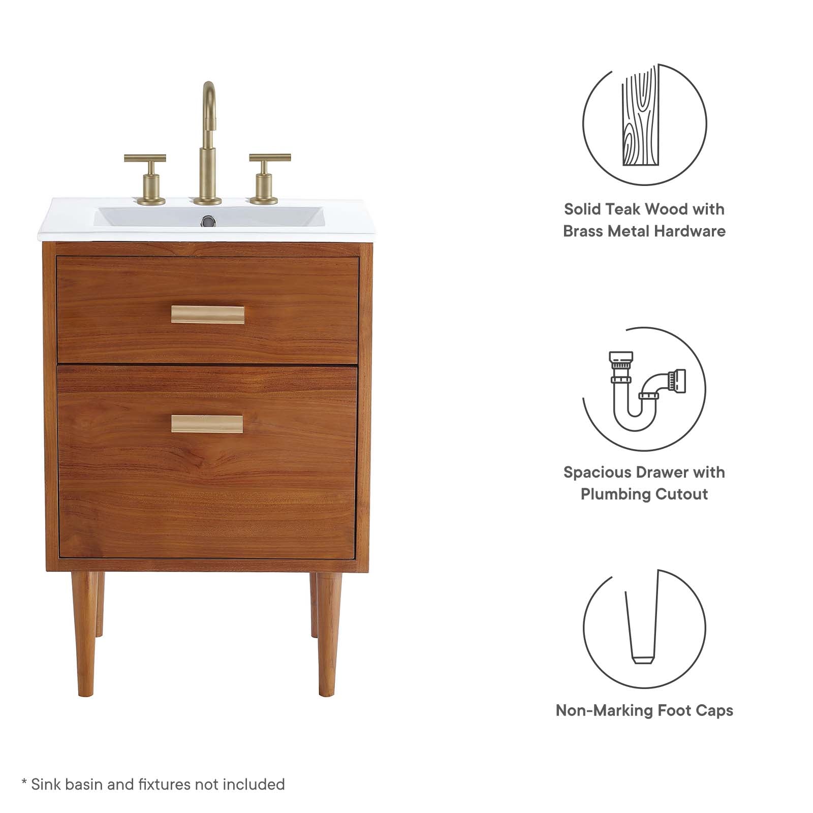 Cassia 24" Teak Wood Bathroom Vanity Cabinet (Sink Basin Not Included) - East Shore Modern Home Furnishings