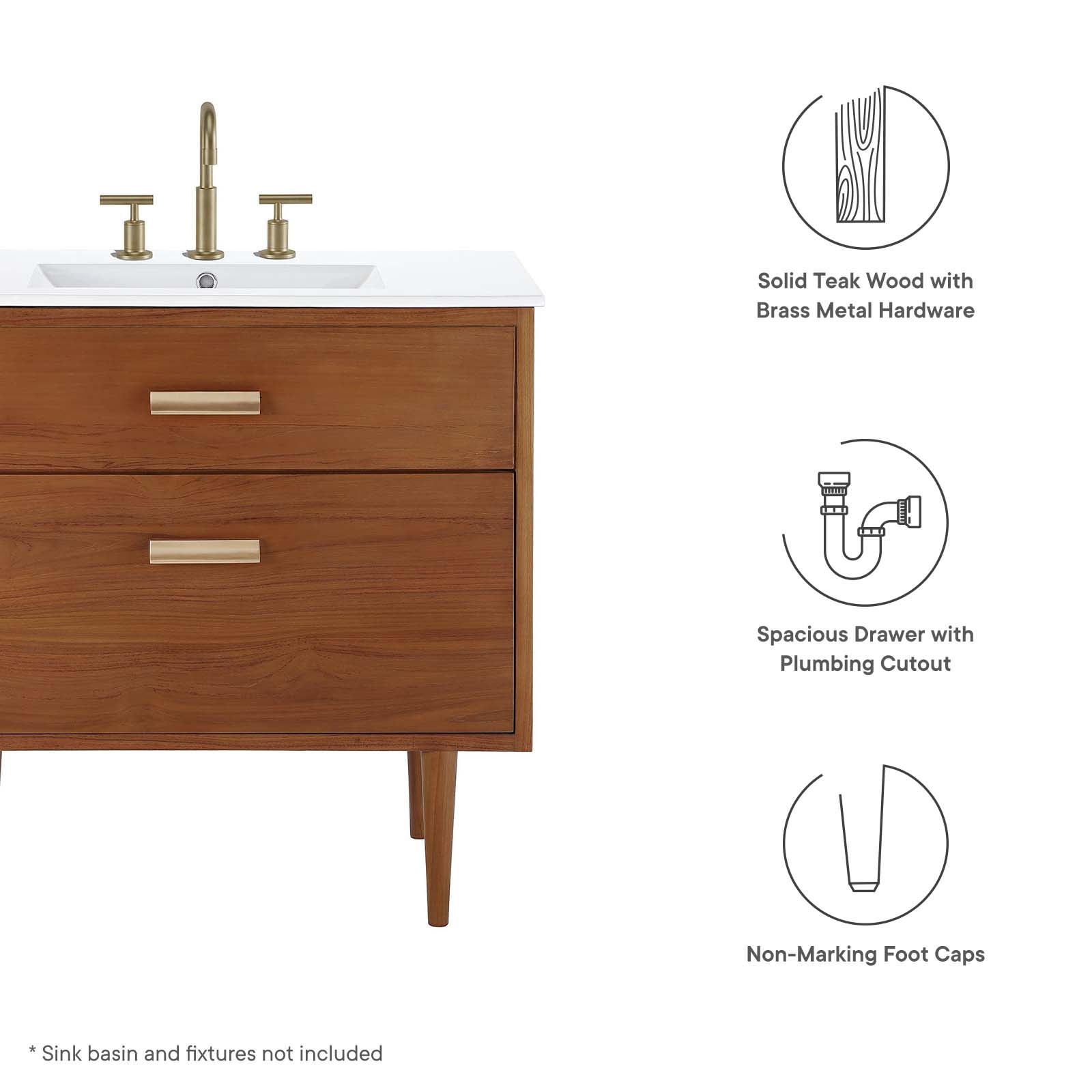 Cassia 36" Teak Wood Bathroom Vanity Cabinet (Sink Basin Not Included) - East Shore Modern Home Furnishings