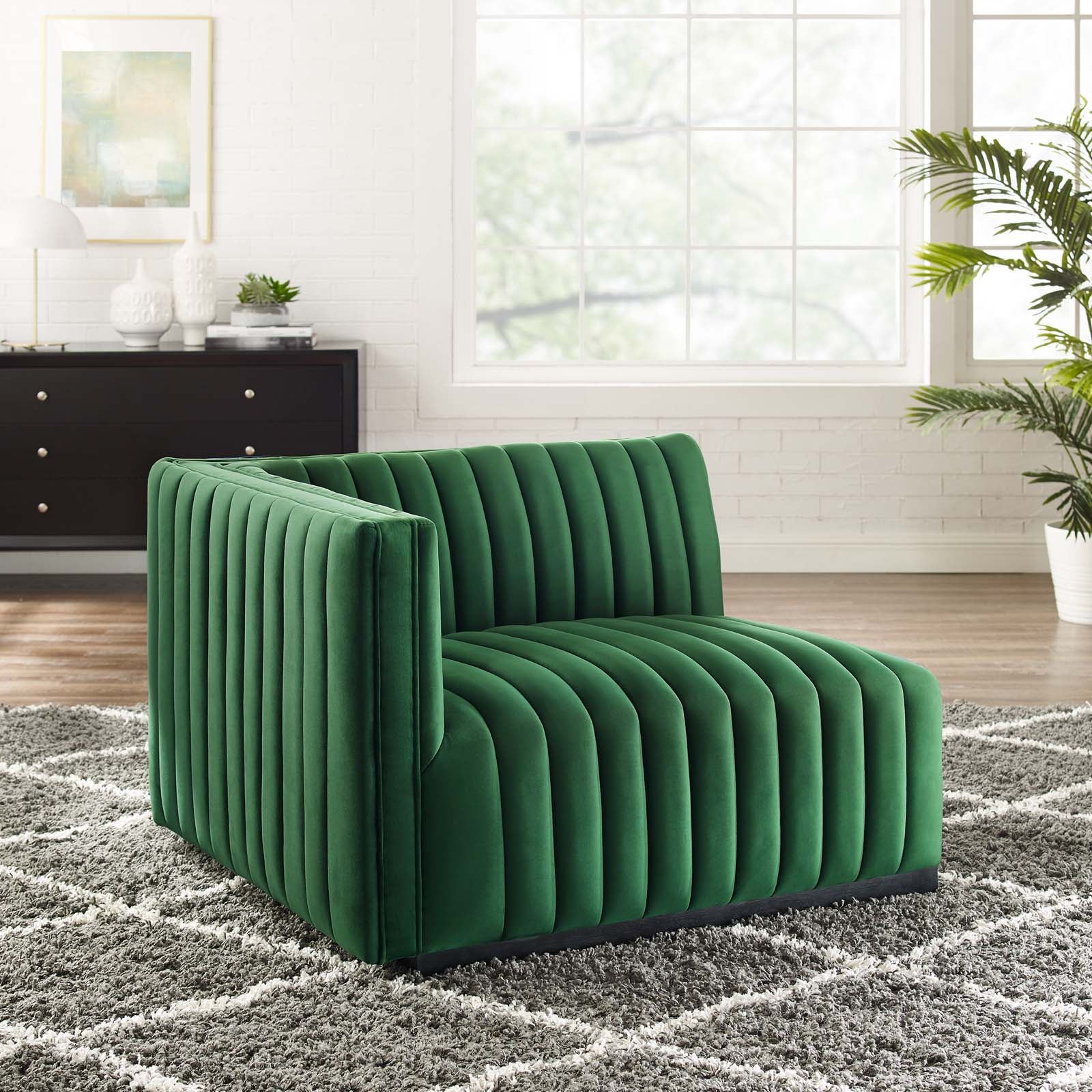 Conjure Channel Tufted Performance Velvet Left-Arm Chair - East Shore Modern Home Furnishings