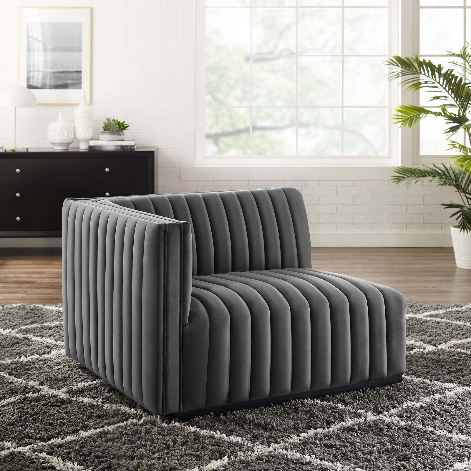 Conjure Channel Tufted Performance Velvet Left-Arm Chair - East Shore Modern Home Furnishings