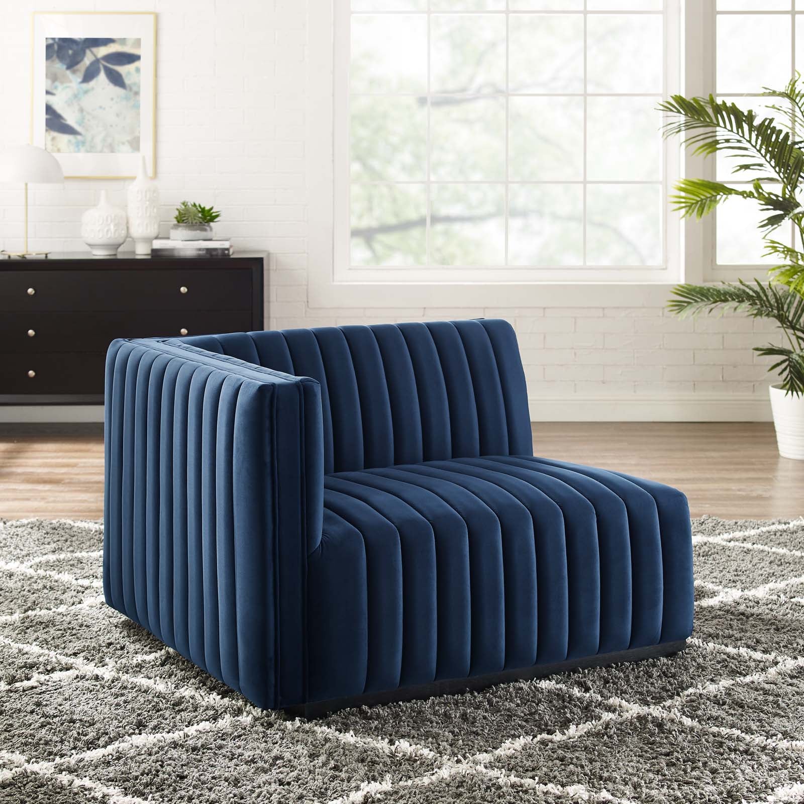 Conjure Channel Tufted Performance Velvet Left-Arm Chair - East Shore Modern Home Furnishings