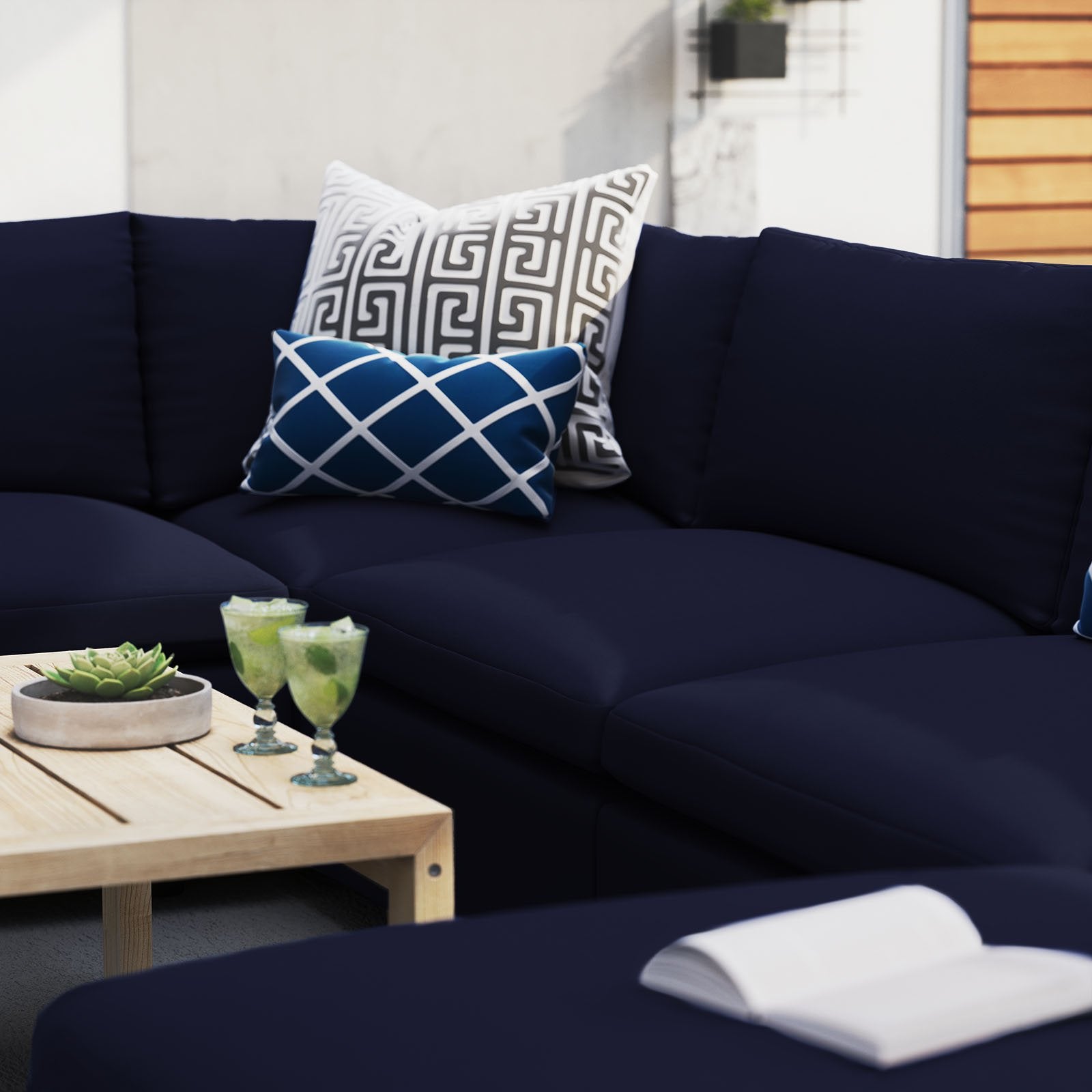 Modway Commix 7 Piece Sunbrella Outdoor Patio Sectional Sofa Gray