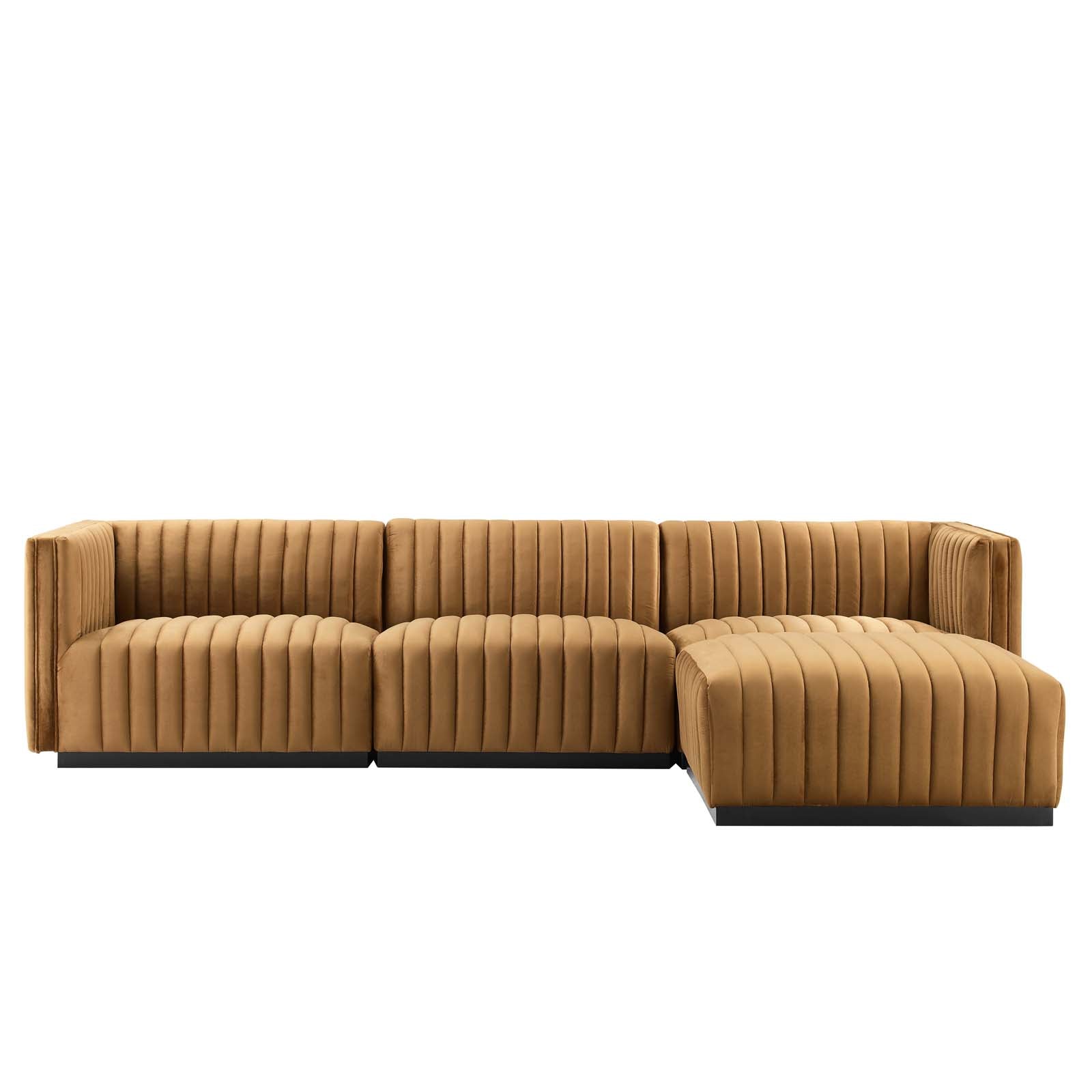 Conjure Channel Tufted Performance Velvet 4-Piece Sectional - East Shore Modern Home Furnishings