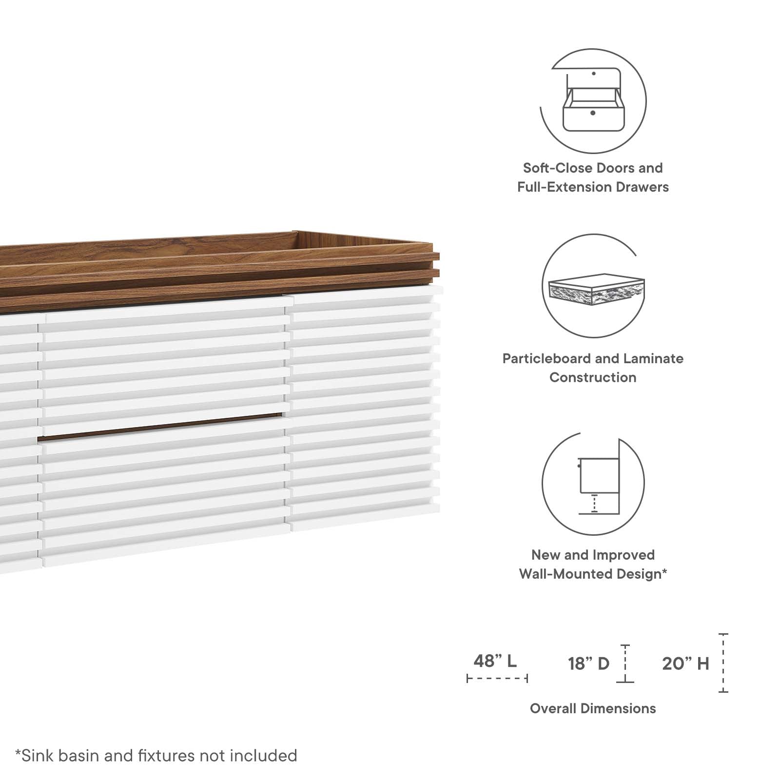 Render 48" Wall-Mount Bathroom Vanity Cabinet (Sink Basin Not Included) Single Sink Compatible - East Shore Modern Home Furnishings