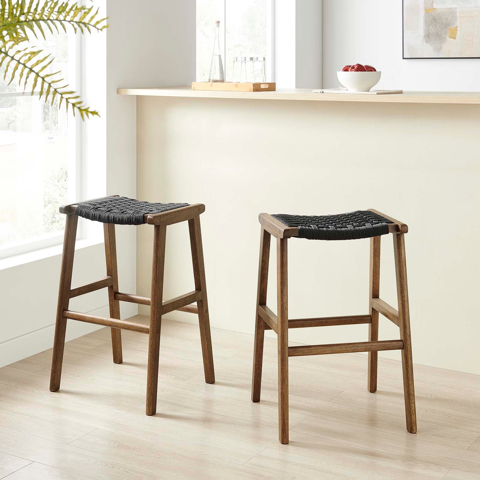 Woven sale Paths Fiddler Backless Wood Bar Height Stool, Black