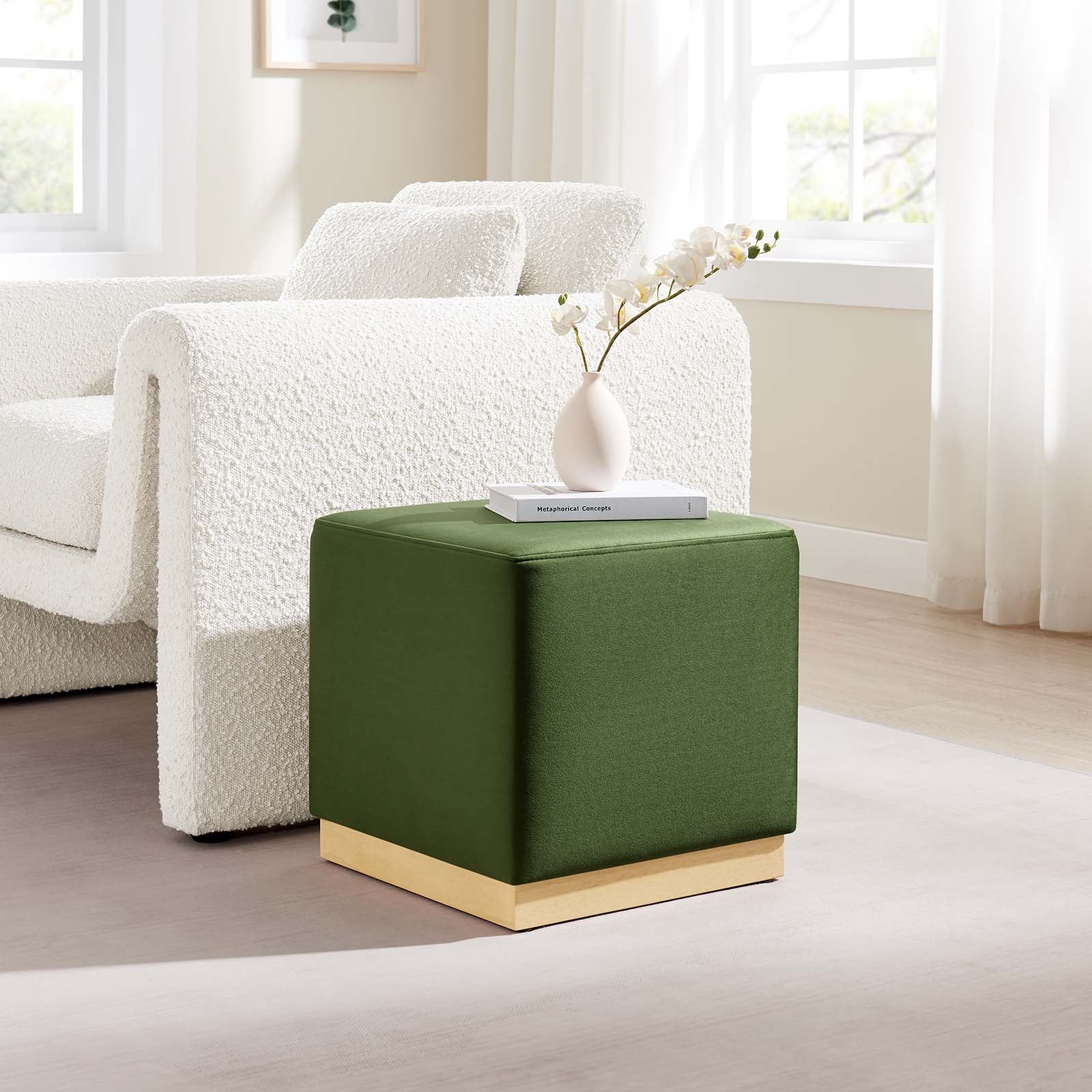 Tilden 17" Square Performance Velvet Upholstered Ottoman - East Shore Modern Home Furnishings