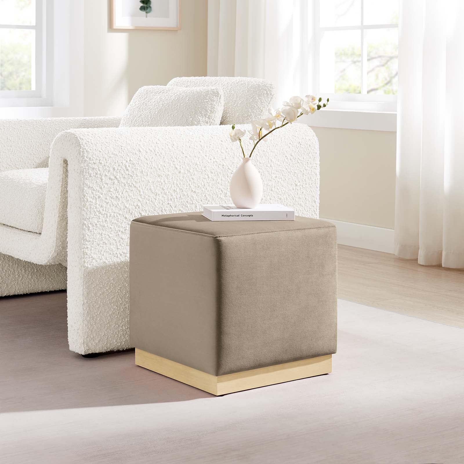 Tilden 17" Square Performance Velvet Upholstered Ottoman - East Shore Modern Home Furnishings