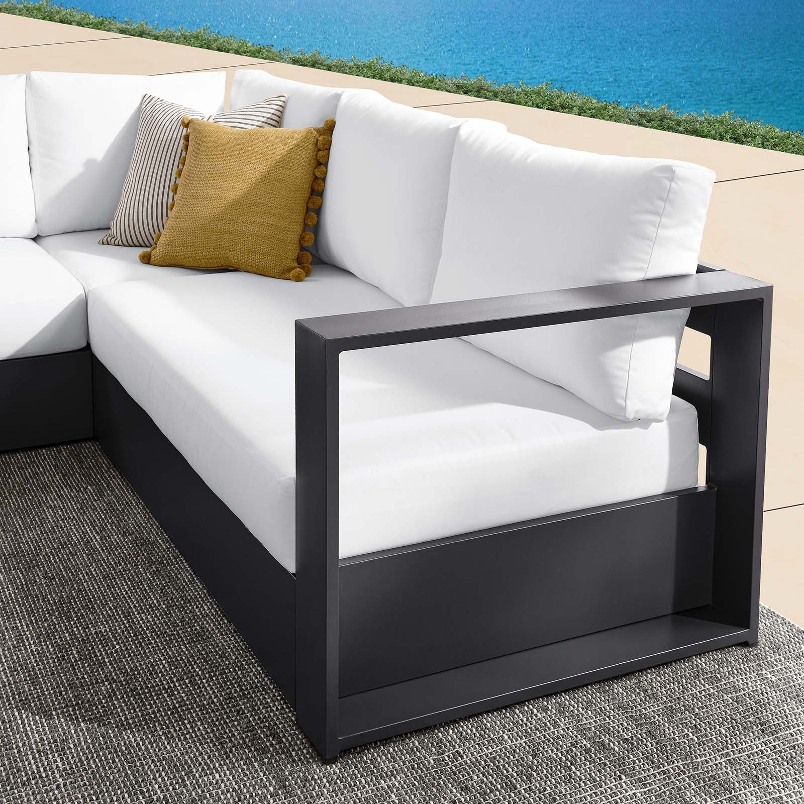 Modway Tahoe Outdoor Patio Powder Coated Aluminum 3 Piece Sectional Sofa Set Gray White